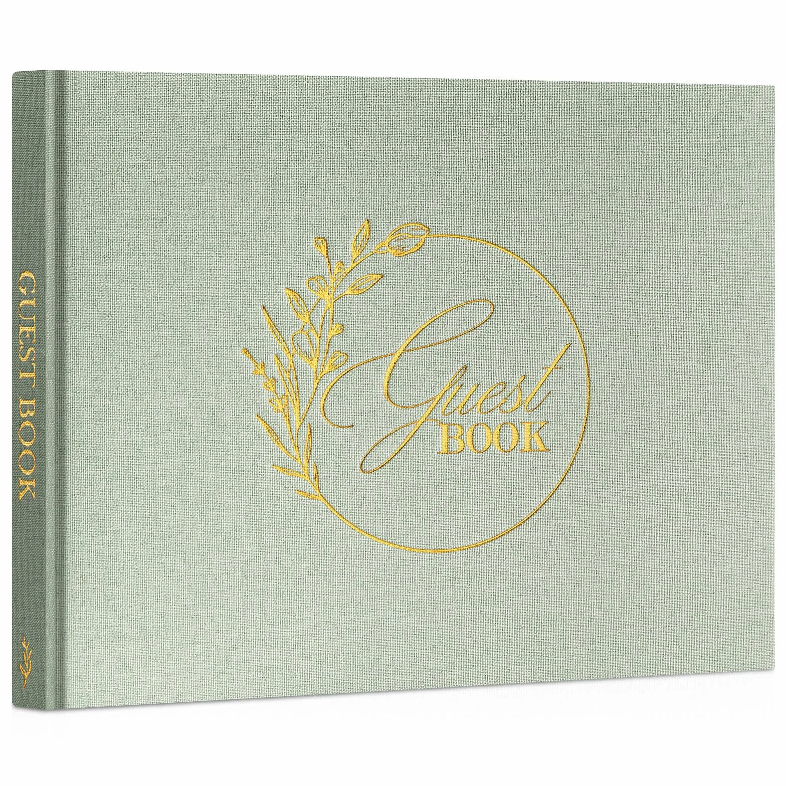 Libro de Visitas de Boda en Blanco de Lino, Libro Firmas para Bodas, Aniversario, Bautizos, Cumpleaños, Álbum de Invitados (108 Páginas, Verde)