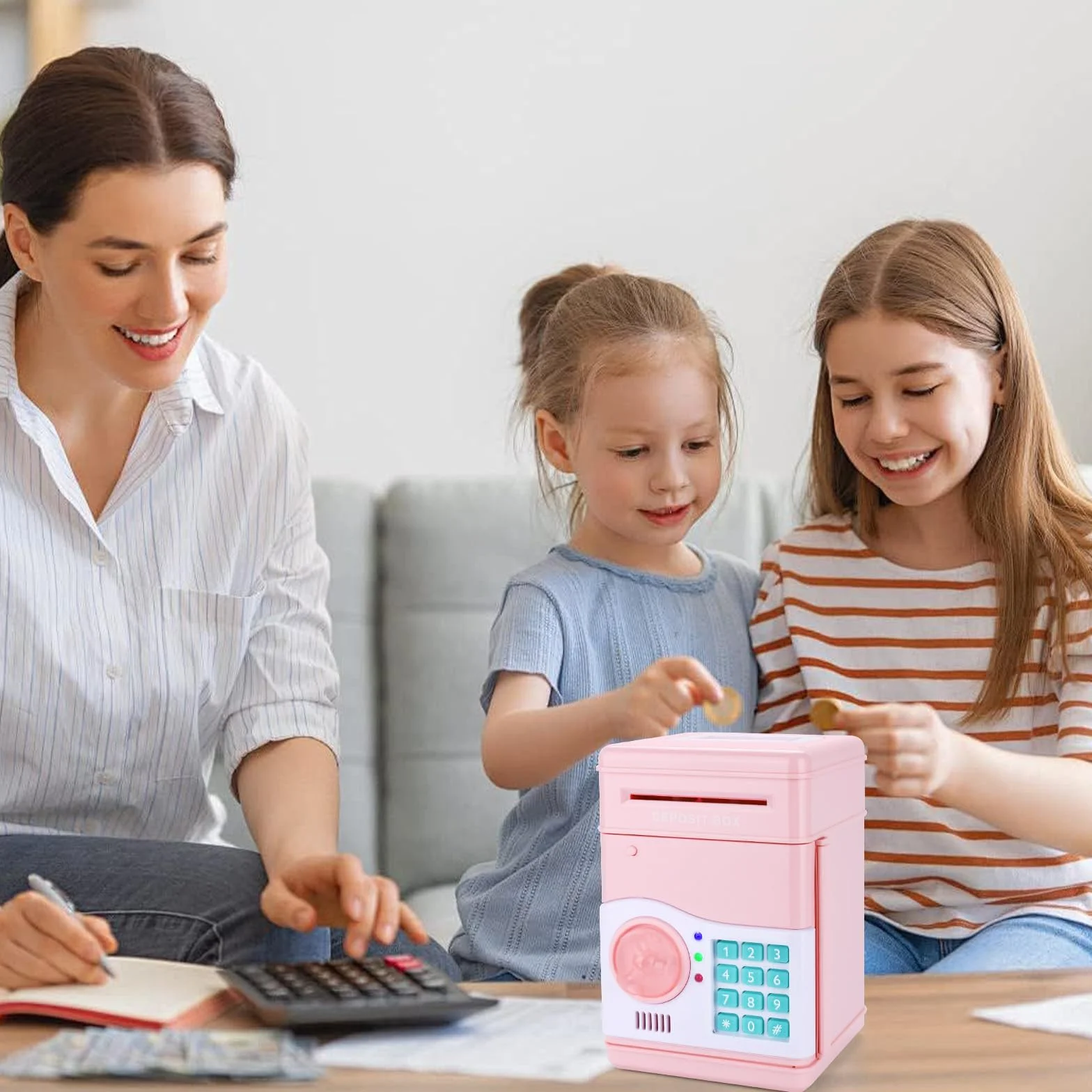 Caja Fuerte Niños con Contraseña, Hucha Electrónica con Verificación de Billetes