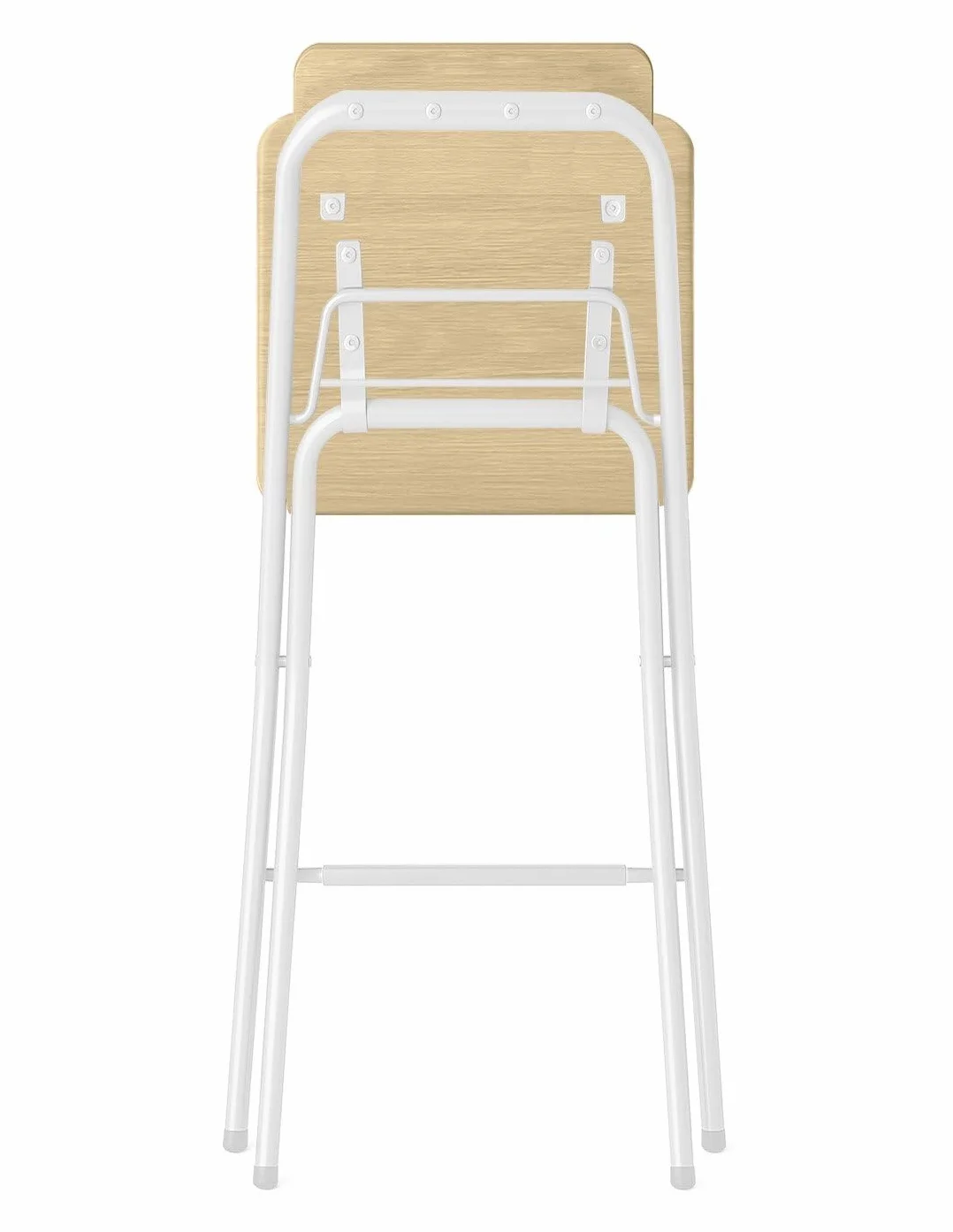 Taburete Plegable Alto de Metal Extra Grueso con Reposapies para Cocinas y Bar, Silla con Respaldo Resistente, Blanca/Haya