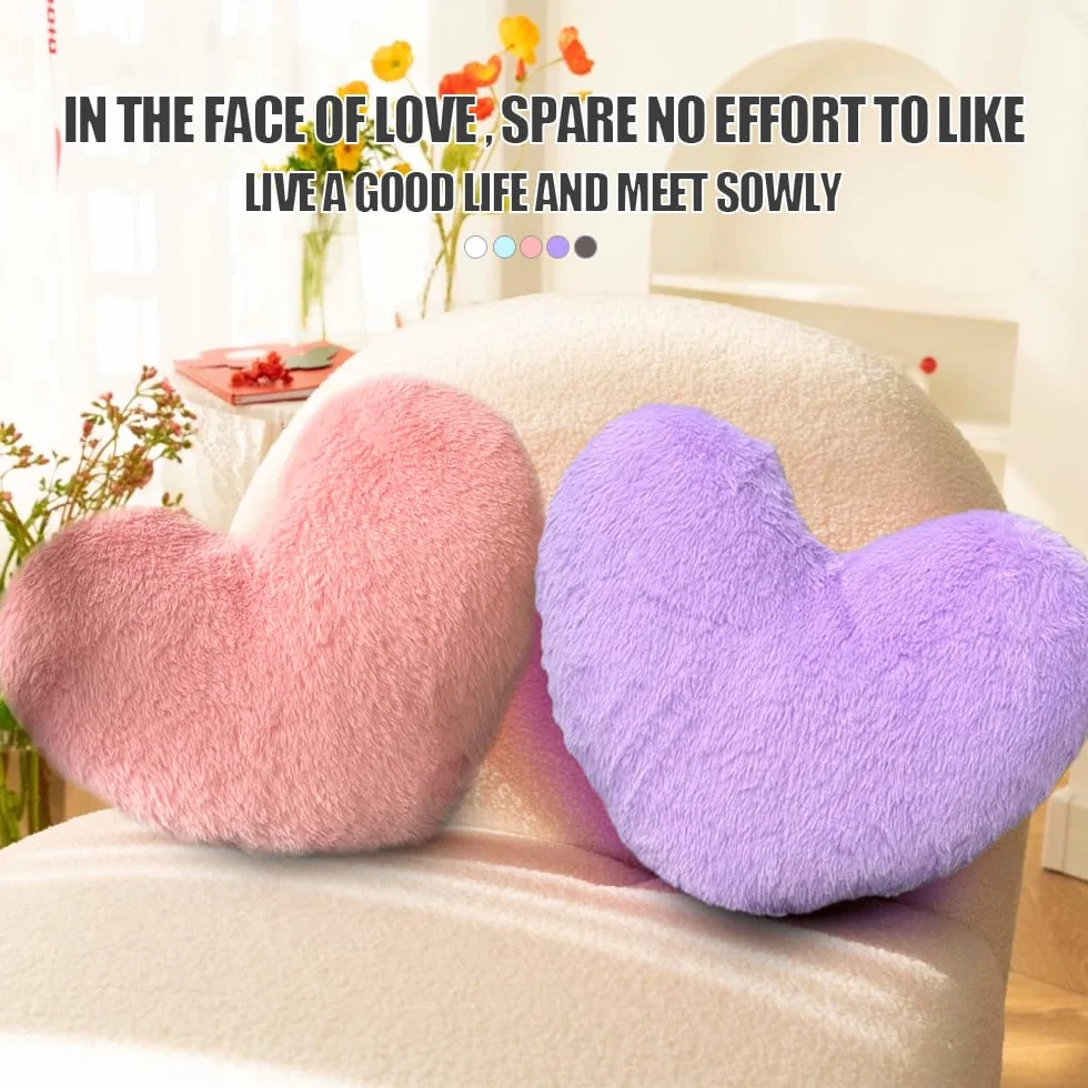 Cojín de Peluche en Forma de Corazón, Decorativo de Sofá (Rosa)