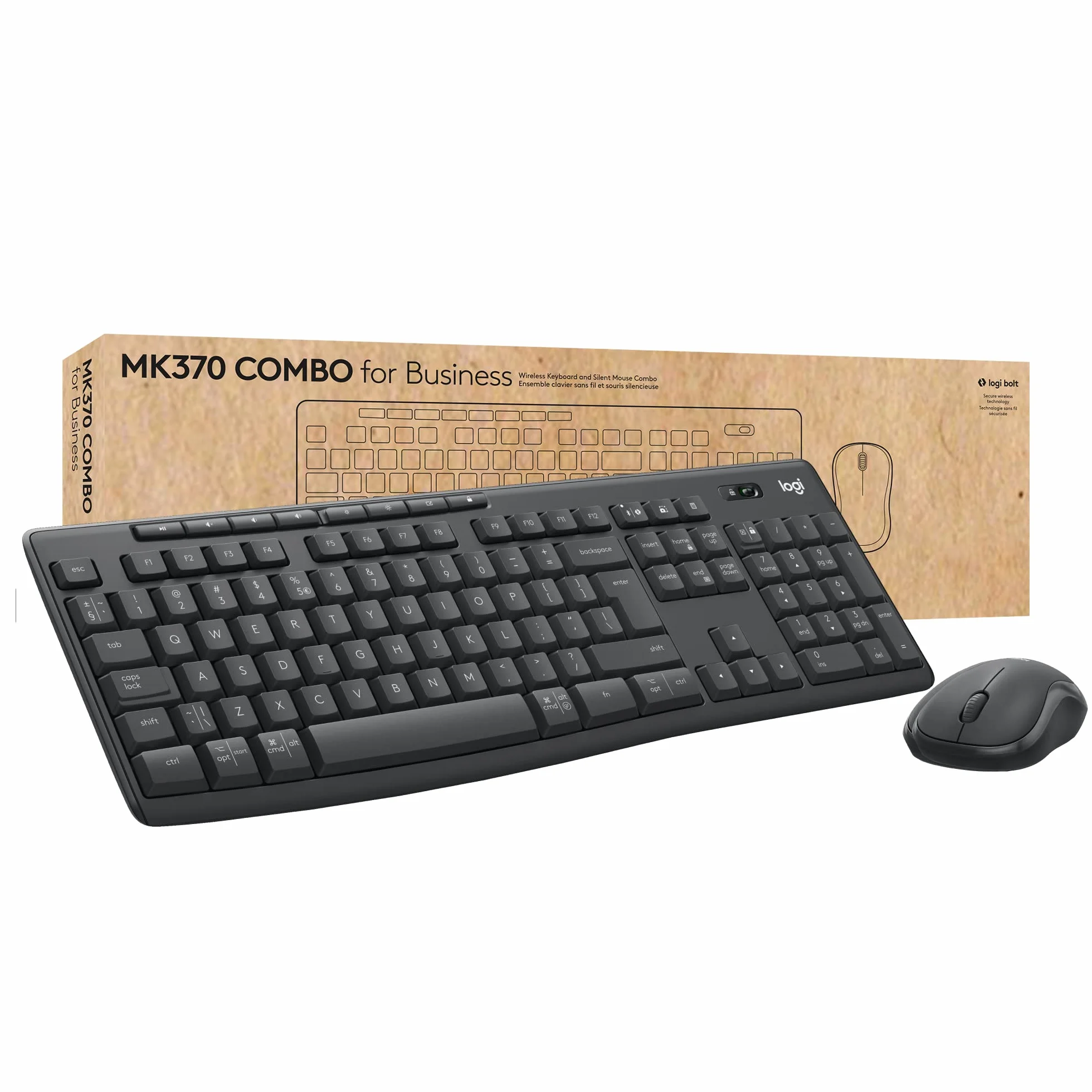 Logitech MK370 Combo Empresa, Teclado inalámbrico estándar y ratón inalámbrico, Receptor USB Logi Bolt, Bluetooth, certificación Mundial Windows/Mac/Chrome/Linux, QWERTY Español, Gris