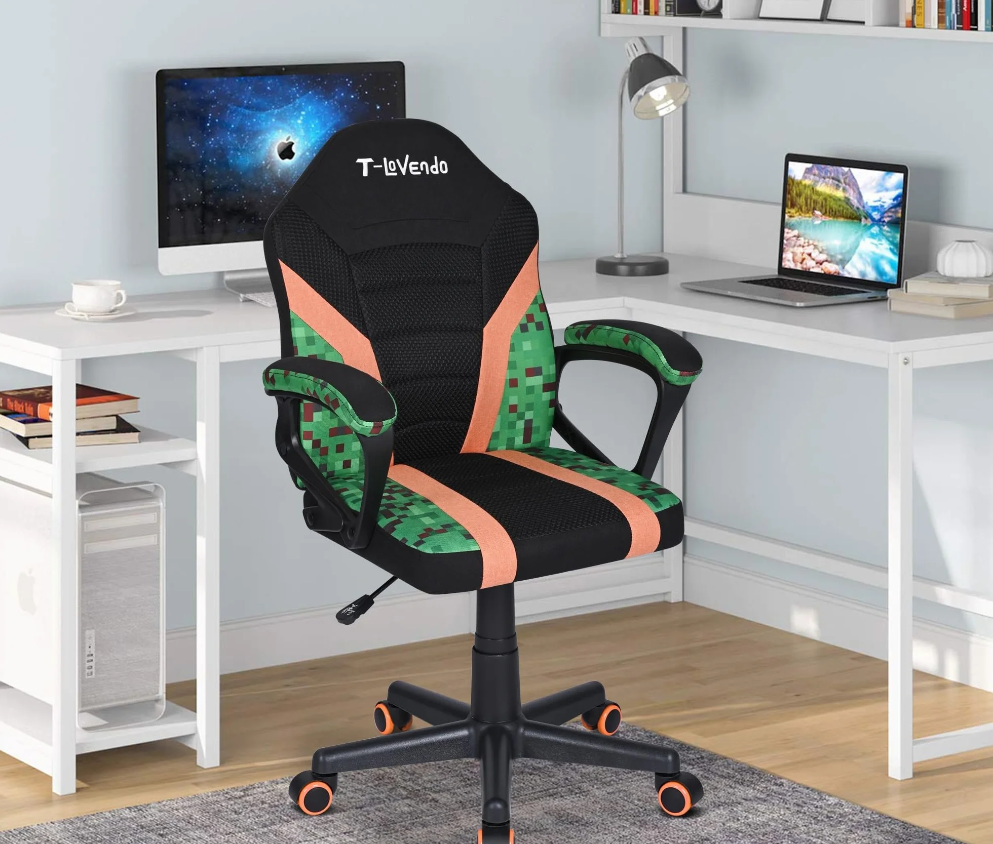 Silla Gaming Oficina Infantil de Tela giratoria ergonómica con Ruedas Brazos diseño Moderno sillón Gamer Ordenador