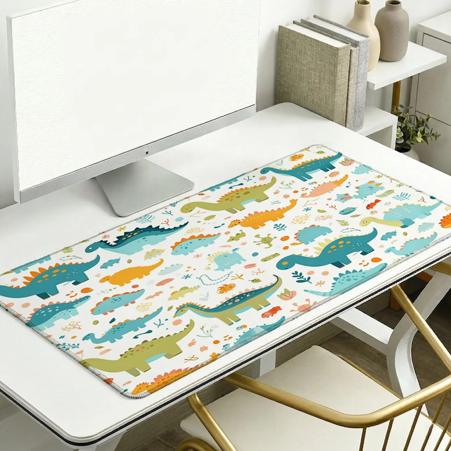 Alfombrilla Escritorio Grande 1200 x 600 x 3 mm, Alfombrilla Ratón Gaming XXL, Dinosaurio Tapete de Ordenador , Base Antideslizante y Bordes Reforzados, Impermeable Desk Mat (Dibujos Animados) L-x4374