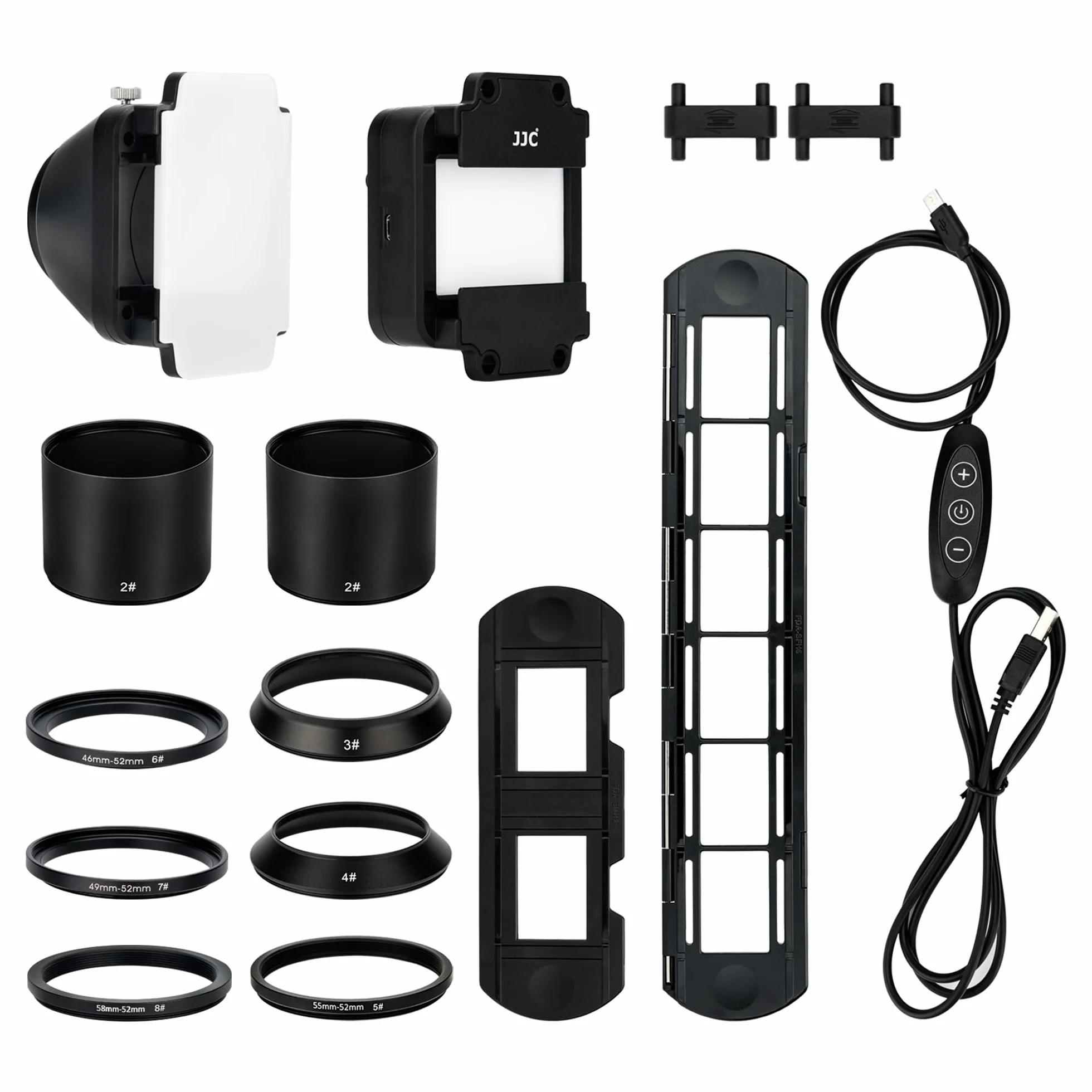 JJC Escáner de Negativos de Película de 35mm, Adaptador de Digitalización de Películas con Juego de Luces LED, Soporte de Diapositivas y Películas para Copia Negativa. Accesorios de Escáner