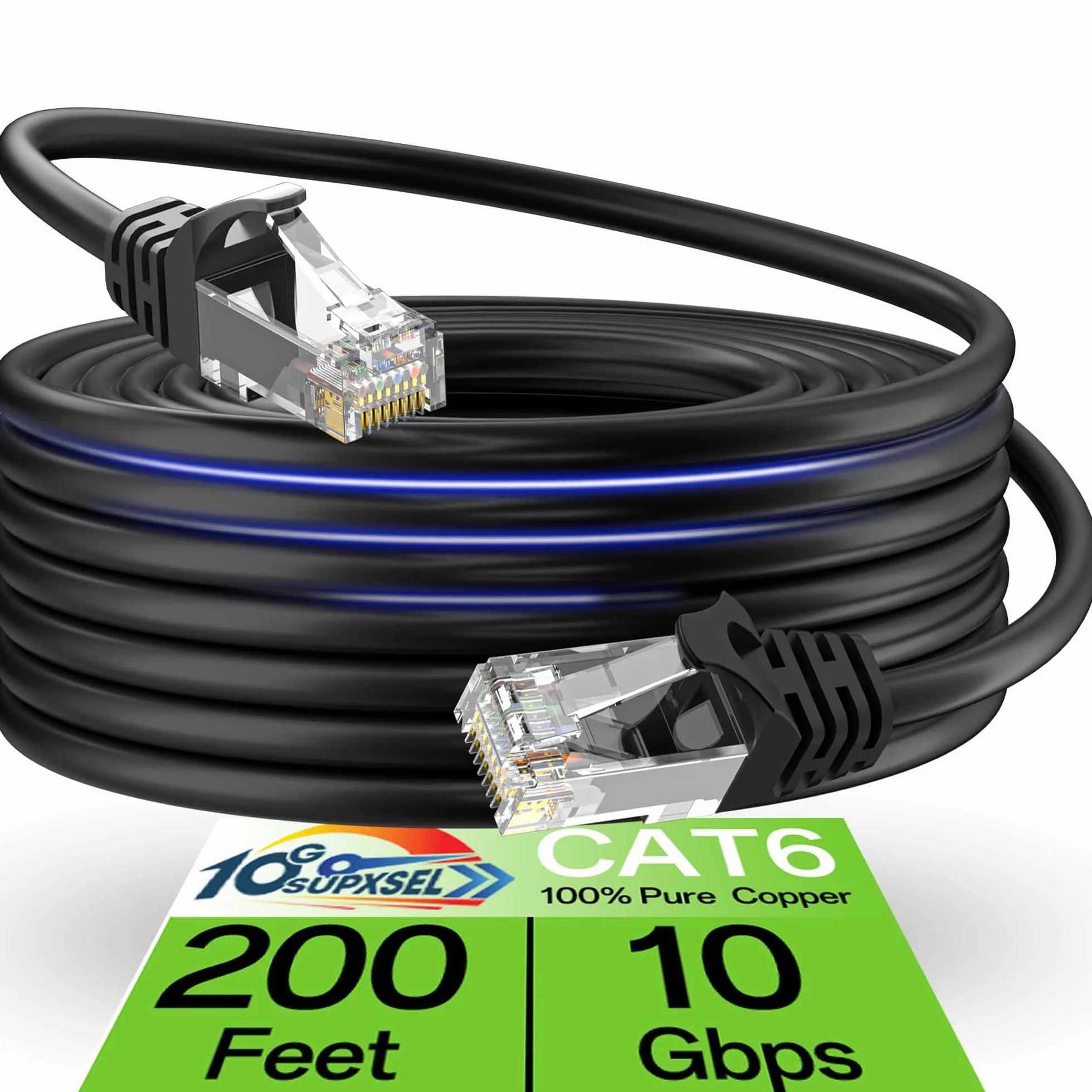 Cable Ethernet Cat 6 de 200 pies para exteriores e interiores, cable de conexión Ethernet Cat6 de 10 Gbps, cable de red UTP Cat6 de alta velocidad de cobre puro, cable Cat 6 para red doméstica y de