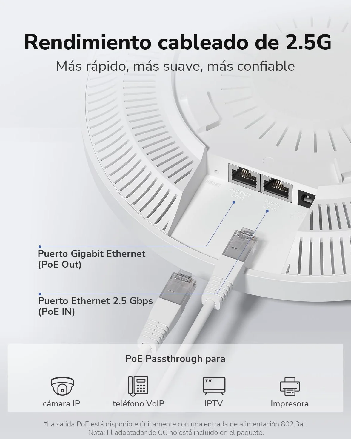 Cudy BE3600 Punto de Acceso Inalámbrico Wi-Fi 7 de Doble Banda, 4 Transmisiones, Puerto 2.5G, MU-MIMO, Cudy App Control, Roaming sin Costuras, Alimentación PoE o CC, AP3600
