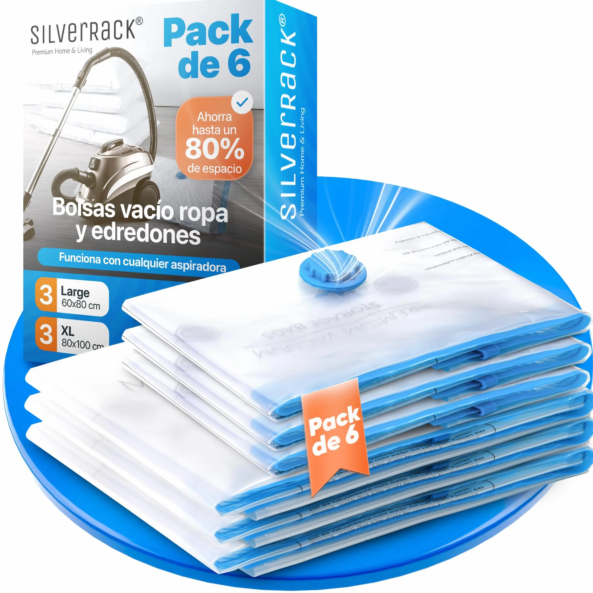 SilverRack Juego de Bolsas al Vacío para Ropa 6 Piezas 2 Tamaños 60x80 cm 80x100 cm