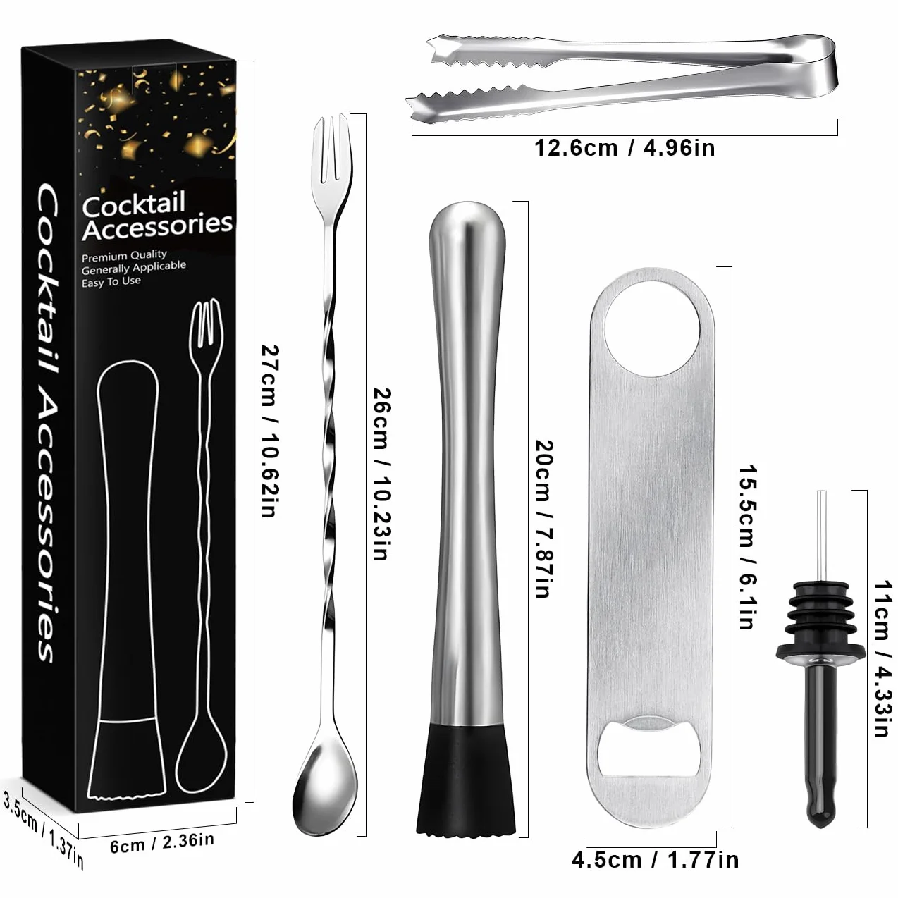 Set de 6 Piezas de Herramientas Profesionales para Cócteles de Acero Inoxidable