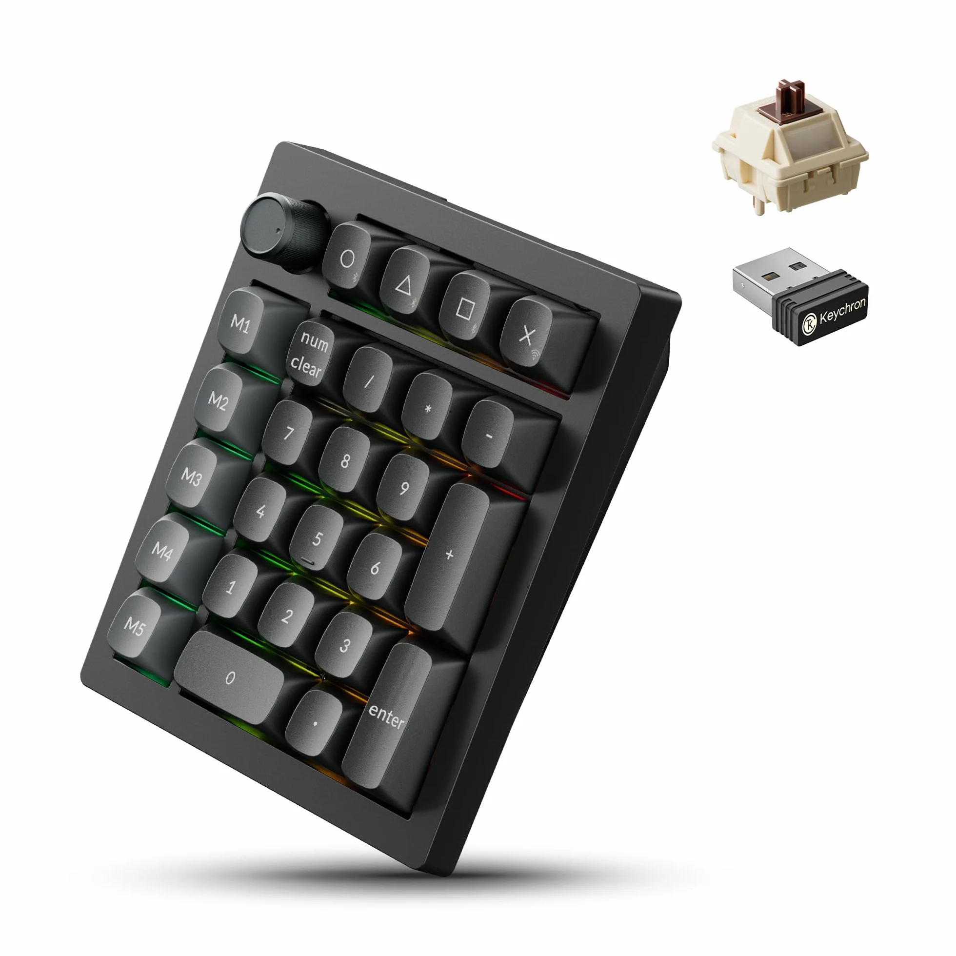 Keychron V0 Ultra 8K Teclado Numérico Inalámbrico, 27 Teclas, 8000 Hz Polling Rate, 2,4 GHz/BT 5.3/USB-C, 360h Autonomie, Programable Mediante ZMK y Launcher, para Mac y Windows, Interruptor Marrón