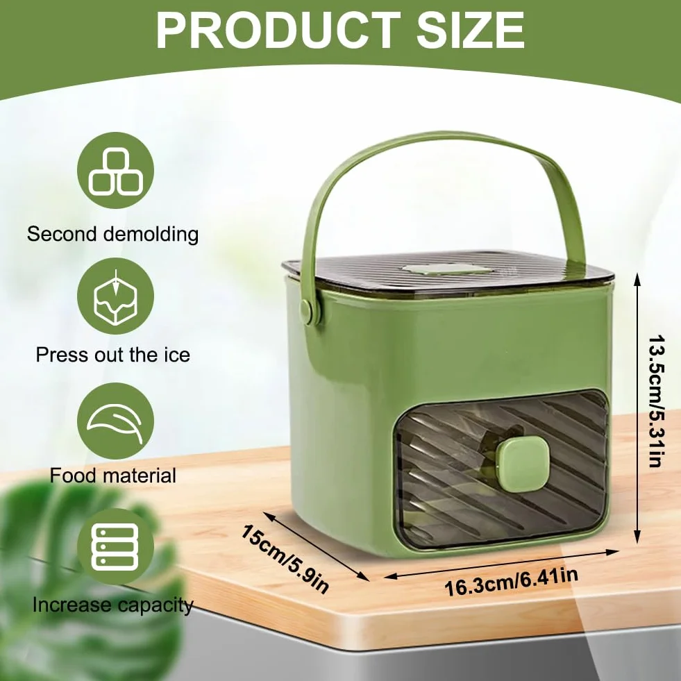 Máquina de cubitos de hielo 48 rejillas con tapa de presión y caja de almacenamiento, juego de moldes reutilizables con cajón