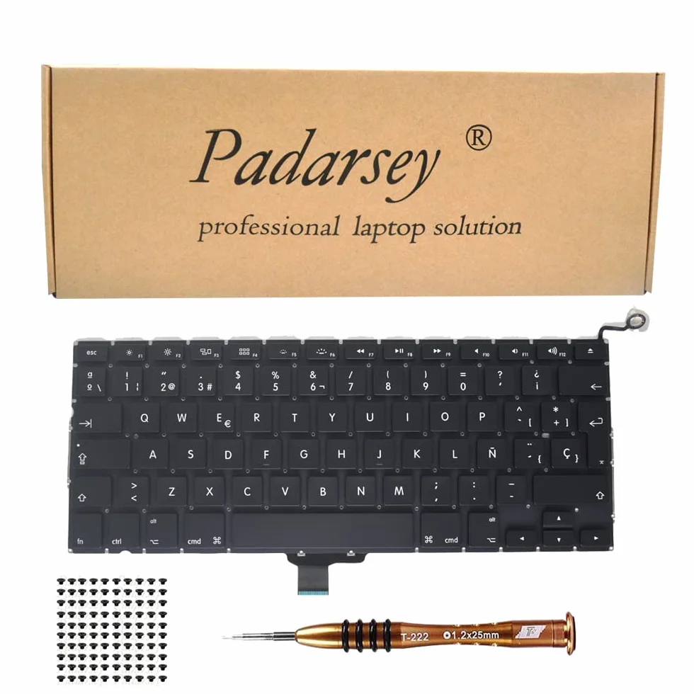 Teclado de repuesto PCE español compatible para MacBook Pro Unibody 13 pulgadas A1278 2008-2015 con destornillador