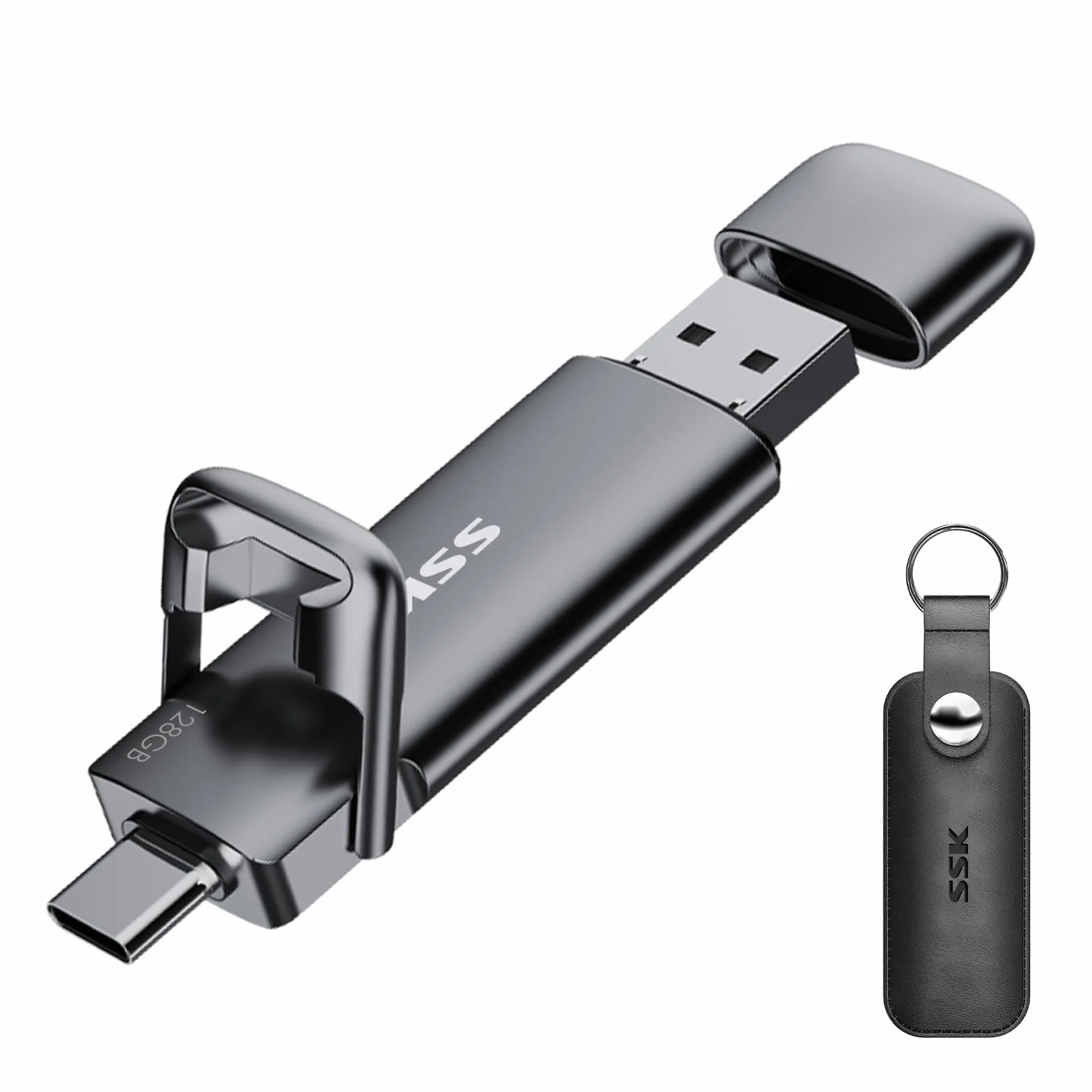 SSK SSD Pendrive 128 GB ，Memoria USB Flash hasta 550 MB/s, Dual Drive usb3.2 Gen 2 Tipo c + a OTG Metal Pen Drive，Disco Duro Externo SSD para Smartphones Android, Pc, Tabletas,Macs
