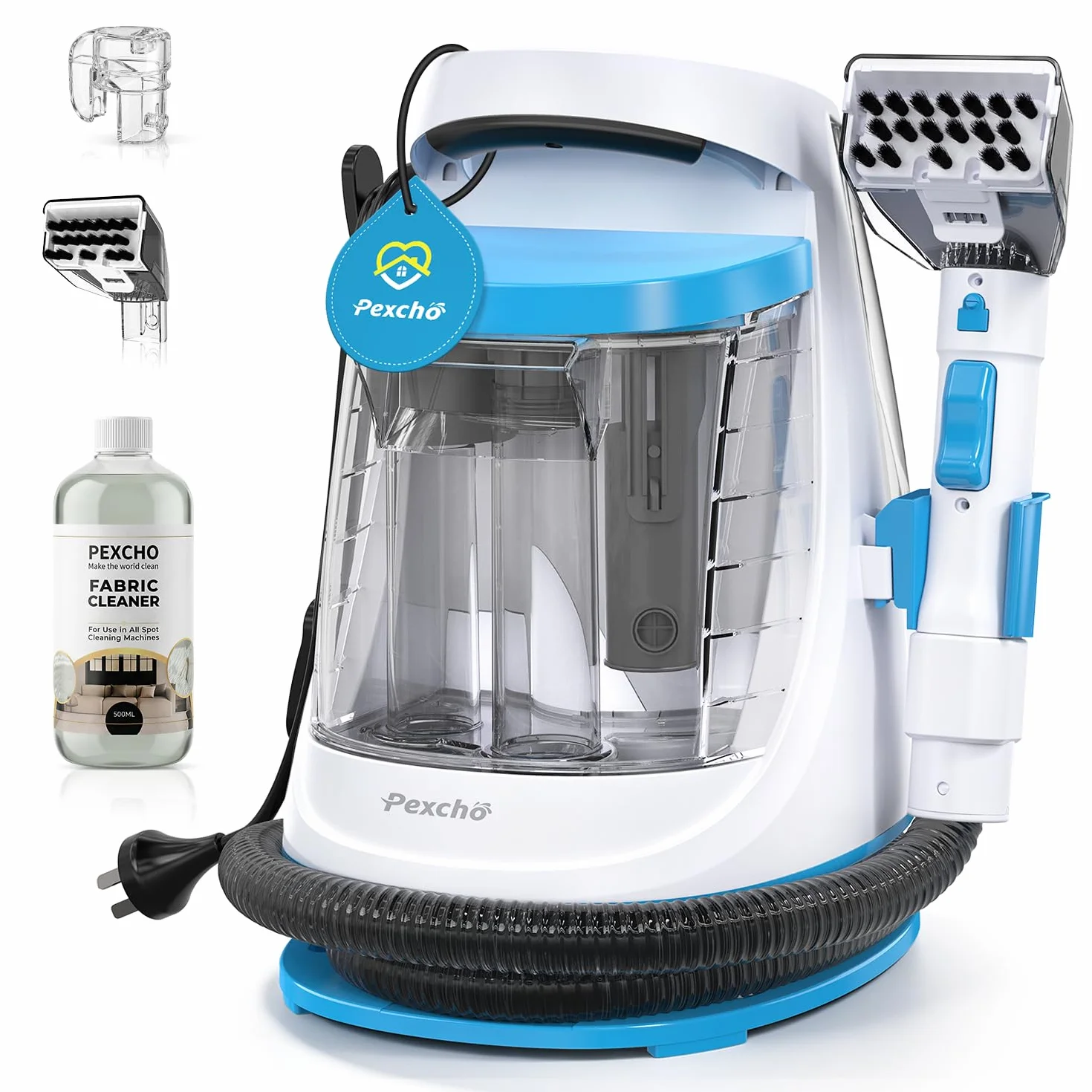 PEXCHO Limpia tapicerias 550W, Aspiradora de agua tapiceria para Alfombras, Sofás y Coche, Aspiradora de agua contra Manchas, Limpiador de tapicerias 18kPa con Autolimpieza, JJB-718