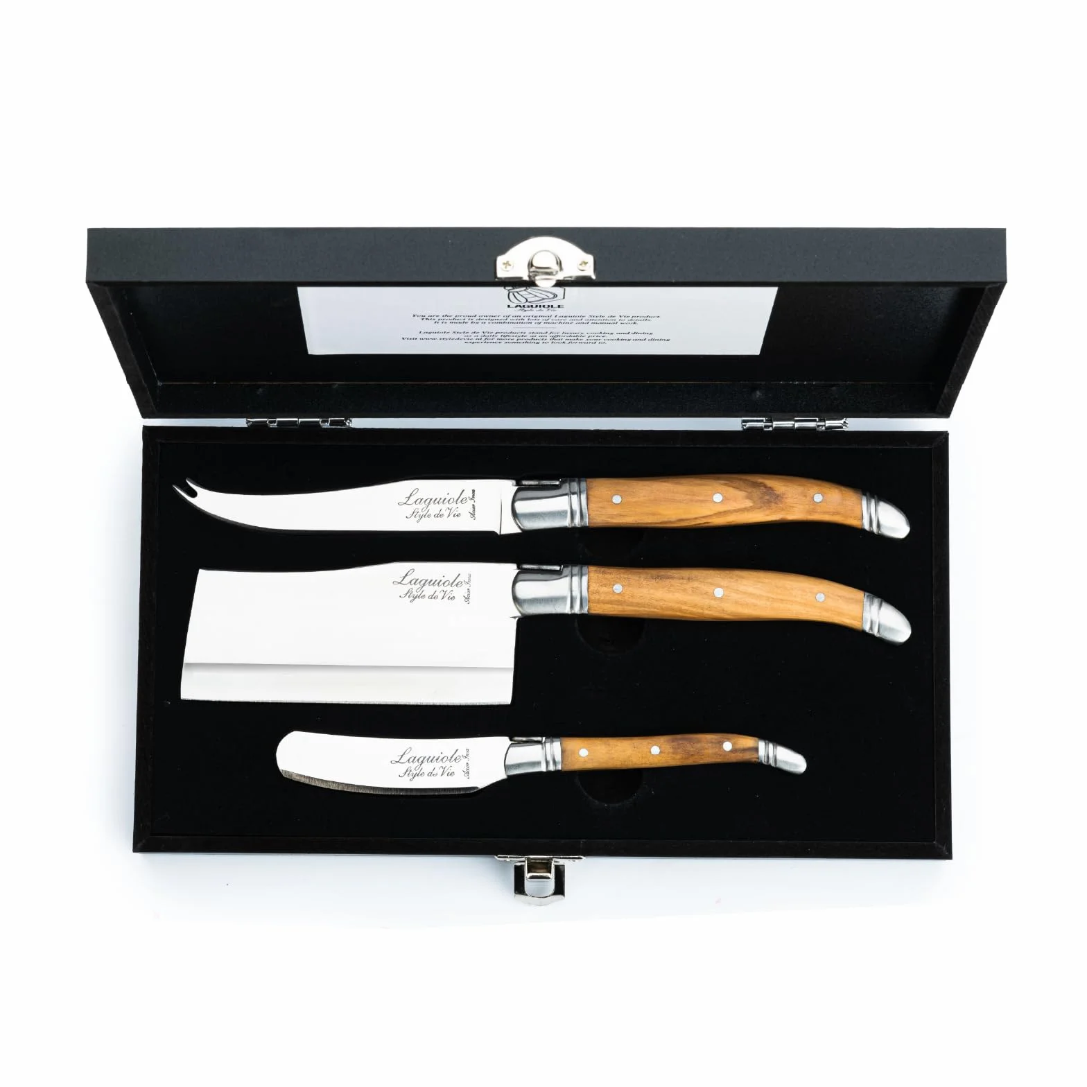 Laguiole Style de Vie Cuchillo para queso 3 piezas madera de olivo
