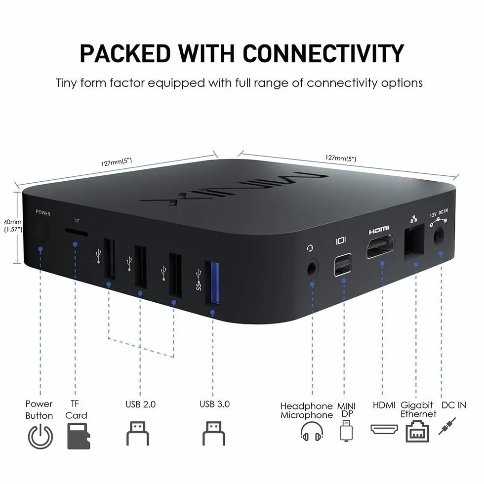 MINIX Z83-4 Plus/MAX 4 GB/64 GB Mini PC sin Ventilador, procesador Intel Cherry Trail [Wi-Fi de Doble Banda/Gigabit Ethernet/Doble salida/4K/Bluetooth/encendido automático]