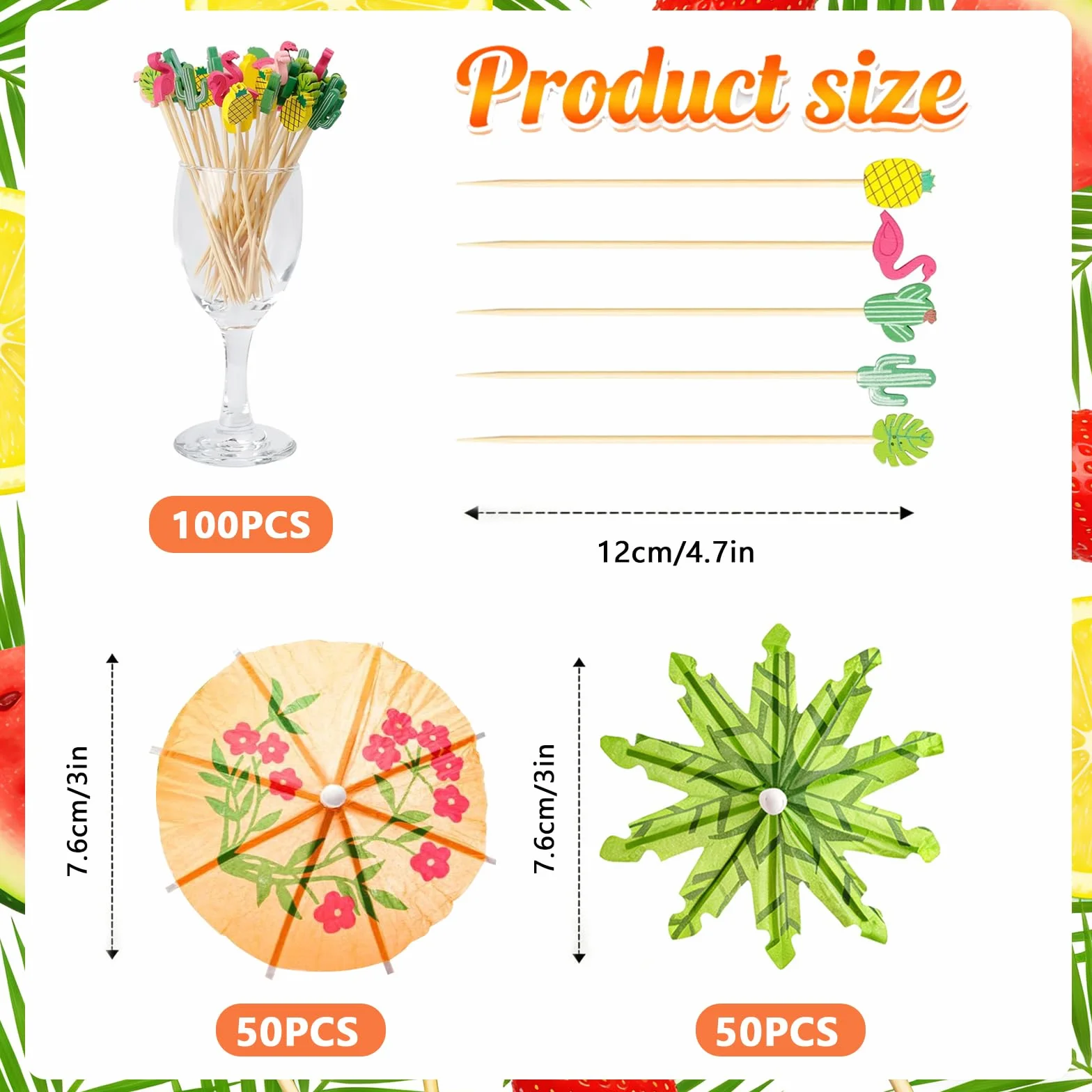 Paraguas de Cóctel 200 Piezas Sombrillas de Cócteles Decoración Fiestas Tropicales Hawaianas