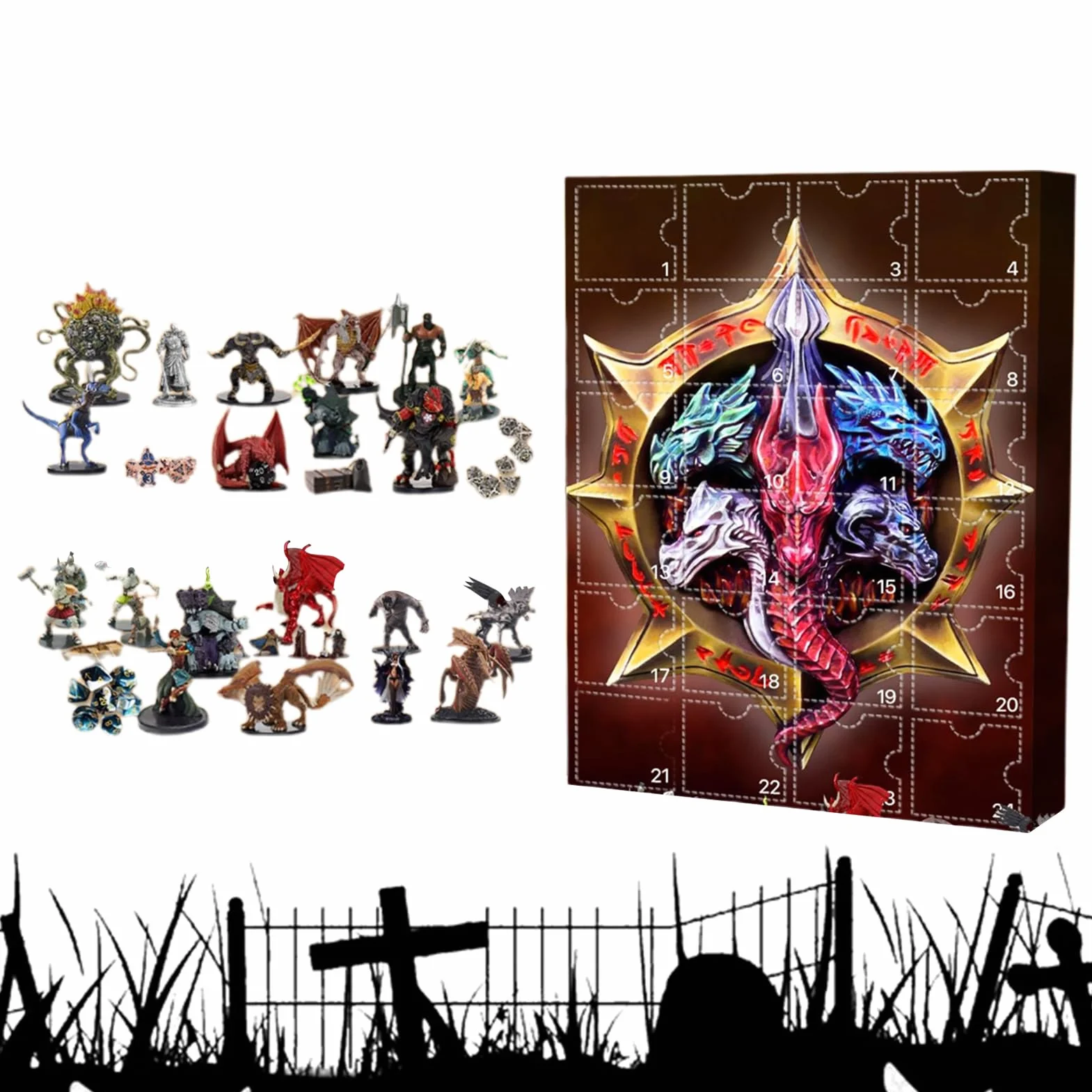 Calendario de Adviento Dungeons & Dragons 2025 | Calendario de Navidad con Colgante de Dragones 24 Días | Adornos de Acrílico 2D