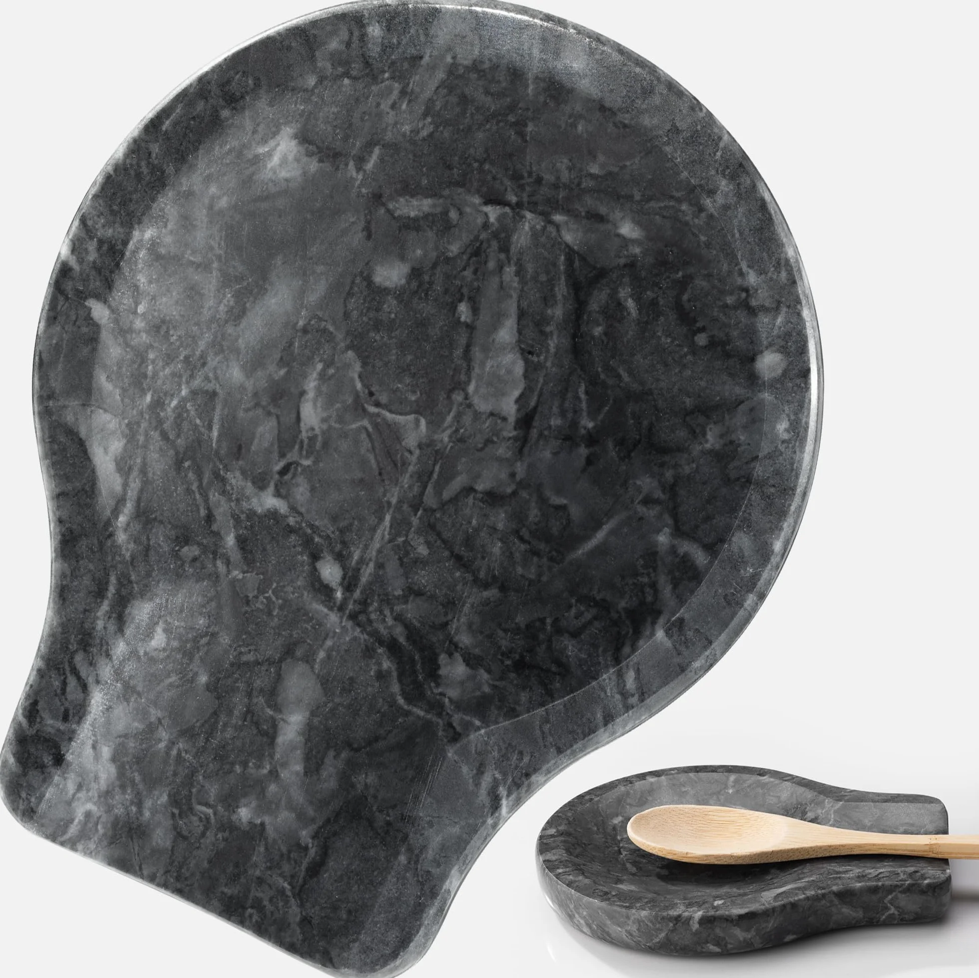 Navaris Set de 2 Posa Cucharas de Mármol Resistente al Calor con Base Antideslizante de Silicona - Negro