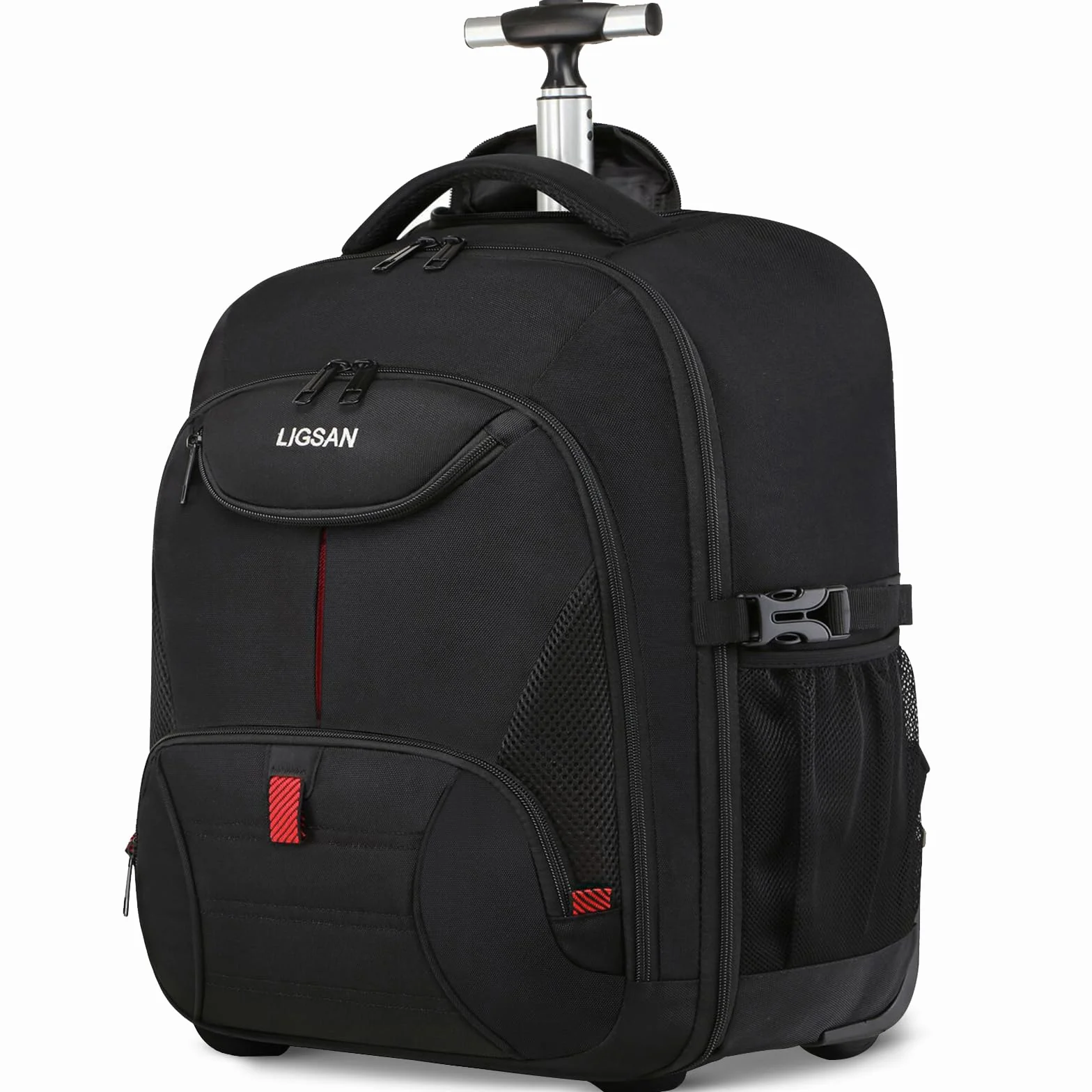 Mochila con Ruedas Adulto, 18,4'' Mochila Trolley para Portátil Mochila con Ruedas Hombre Mujer Grande Maletin con Ruedas Resistente al Agua Bolsa de Viaje Cabina Avion para Empresas Escolares, Negro
