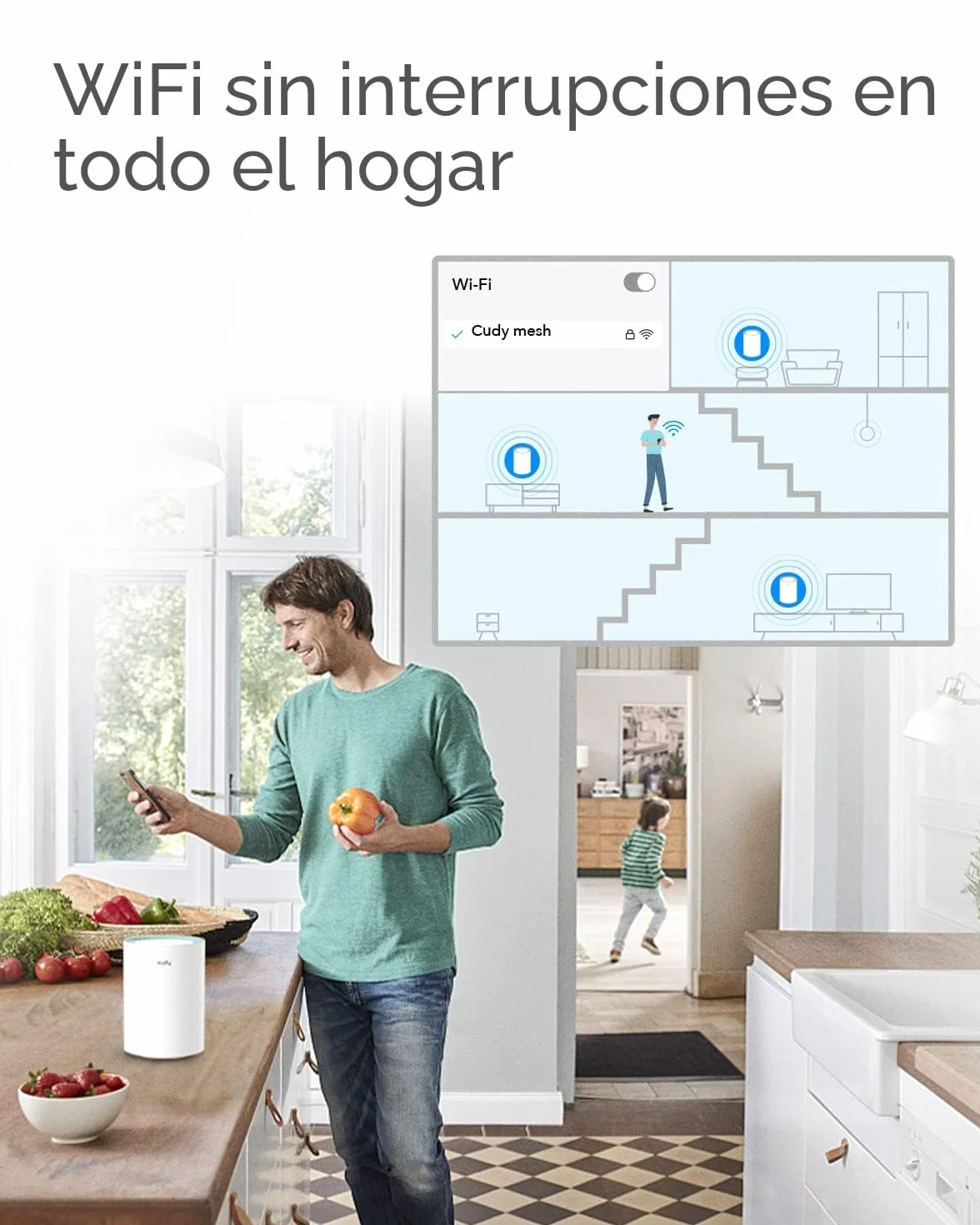 Cudy AC1200 Gigabit Sistema WiFi de Malla Completa, Banda Dual, Extensor WiFi, Puertos Gigabit, Antenas de Alta Ganancia, VPN, Cloudflare, Conecta hasta 100 Dispositivos, M1300 2 Paquete
