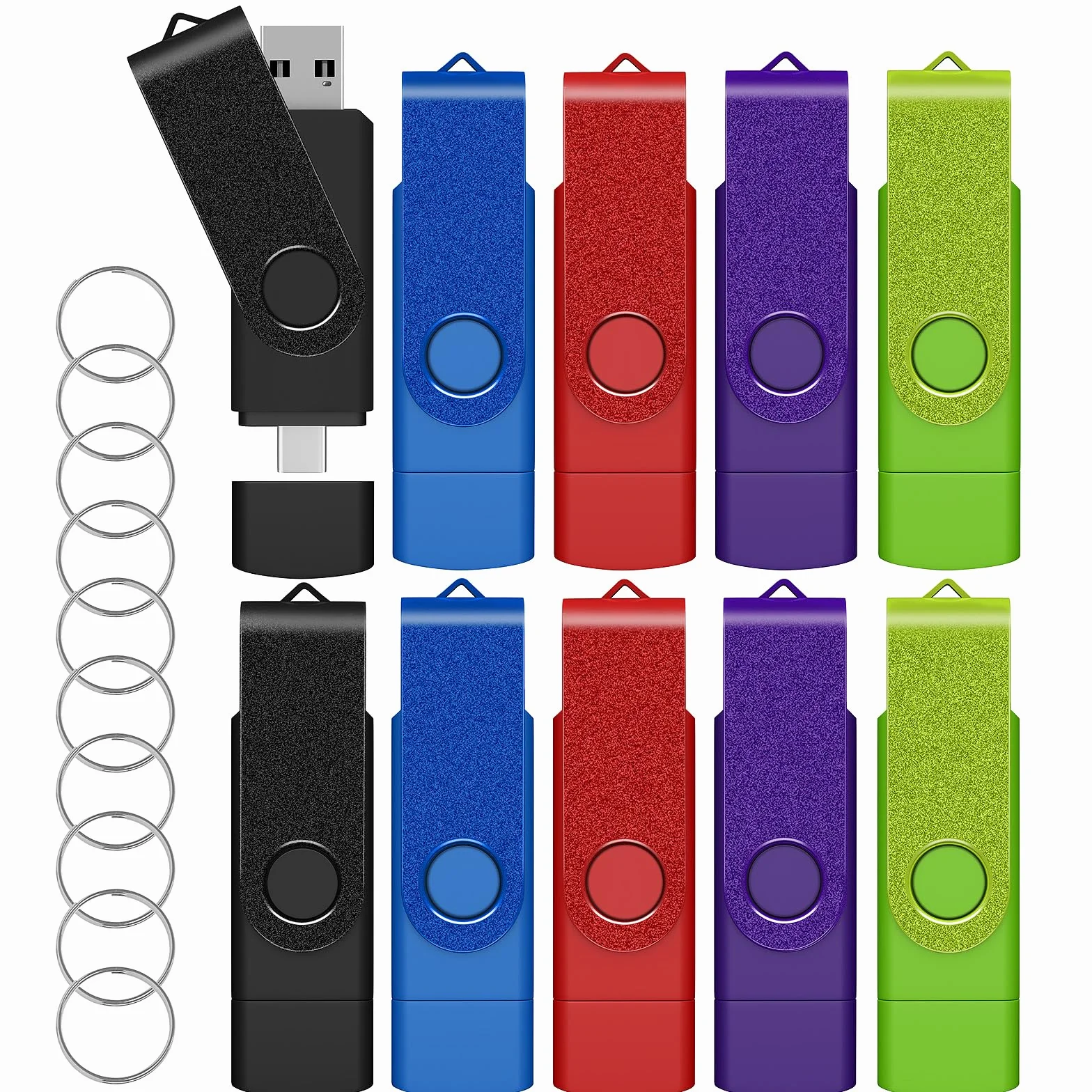 AreTop Unidad flash USB C de 64 GB, unidad flash USB 2.0 de 64 GB, diseño giratorio, 2 en 1, portátil, tipo C, para teléfonos inteligentes Android, computadoras, MacBook, tabletas, PC, paquete de 10