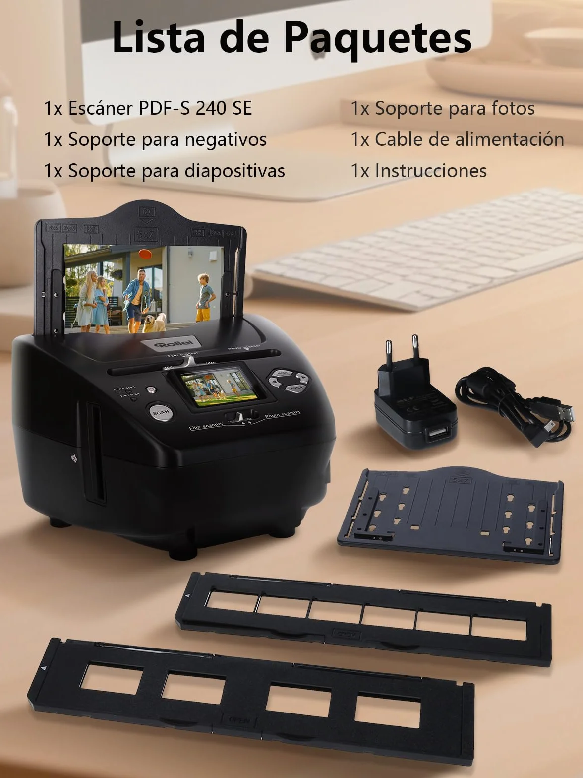 Rollei PDF S 240 SE Escáner Fotos, Convertidor de Diapositivas y Negativos Fotográficos 35mm 135 Fotos (3R/4R/5R)/Tarjeta de Visita a Digital de Ordenador, Escaner-Negativo-Diapositiva-Foto-Scanner