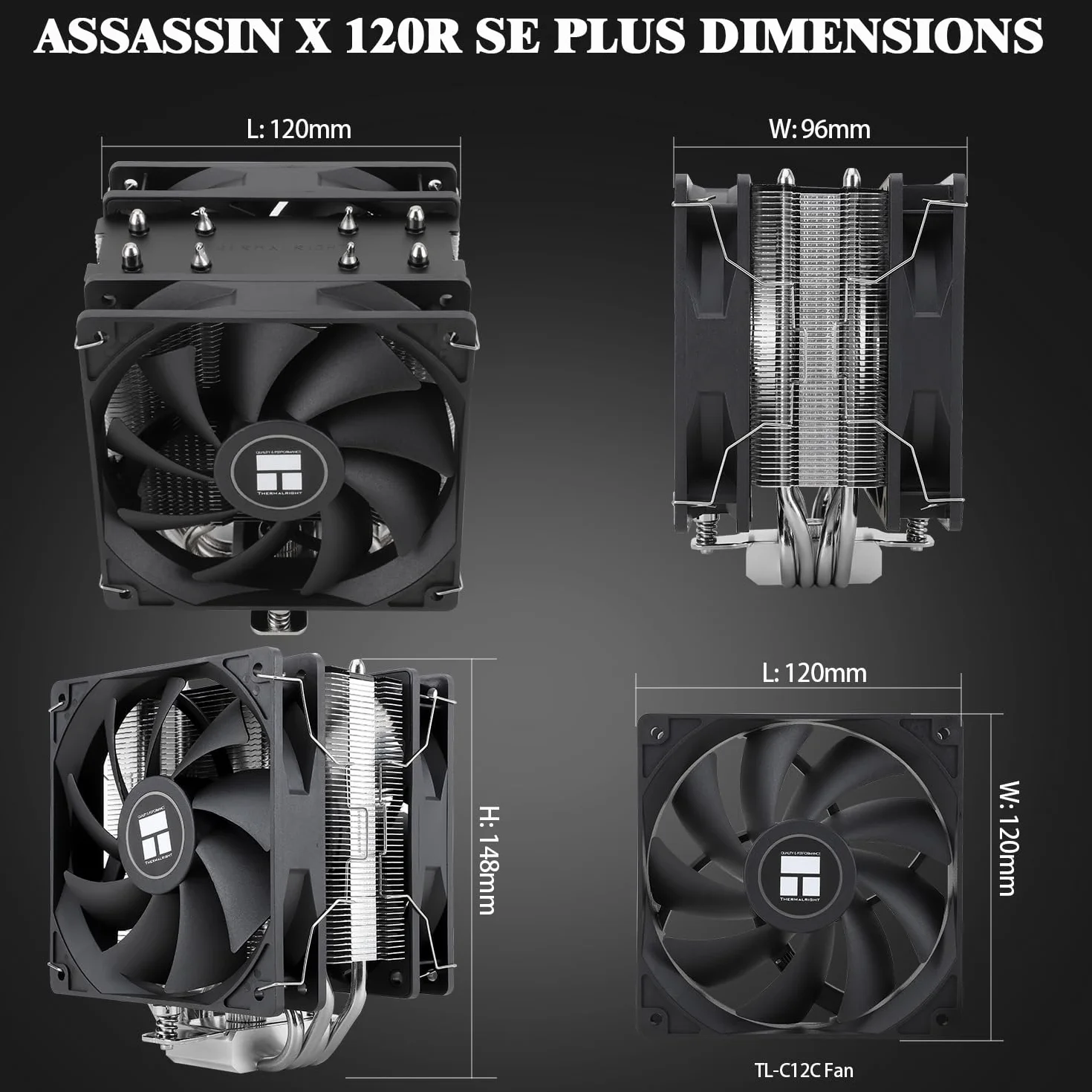 TR Assassin X 120R SE PLUS Ventilador para CPU, Tubos de calor de 4×6mm, Ventiladores PWM silenciosos de 120mm Enfriador de aire para CPU con rodamientos S-FDB, Tecnología AGHP, para AMD AM4 AM5/Intel