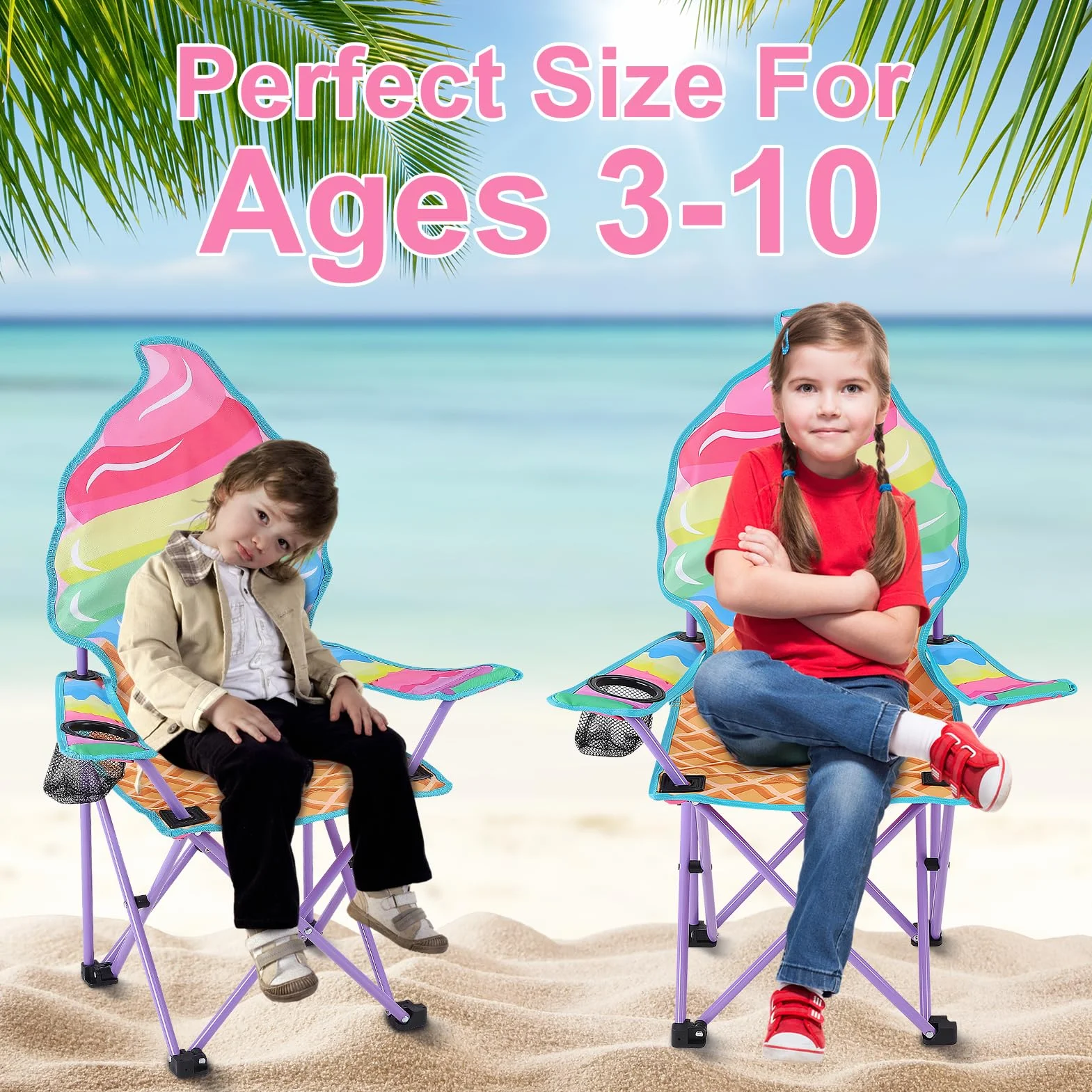 Silla de Camping Infantil Plegable Unicornio Mariposa con Soporte para Bebidas