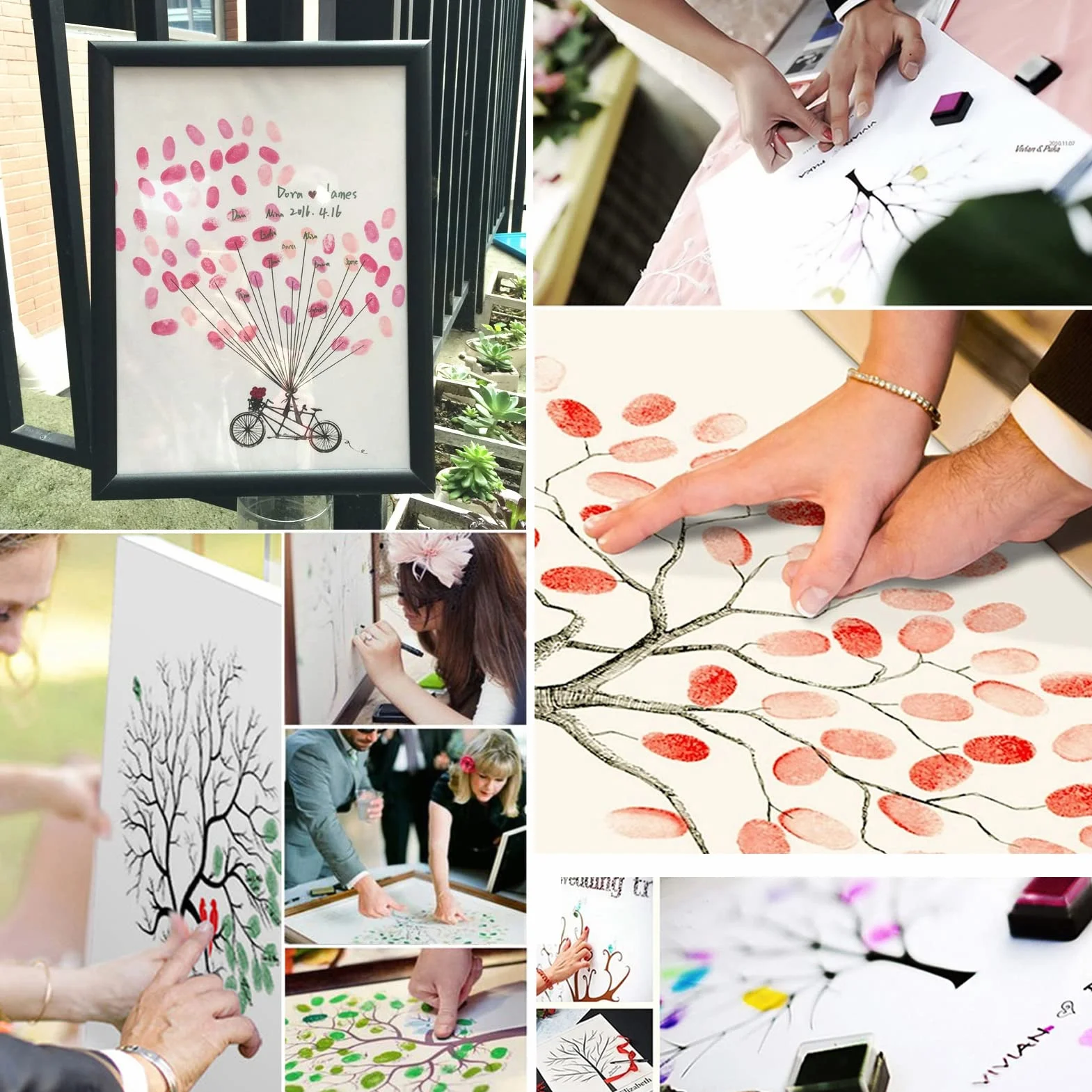 MAGT Arbol de Huellas Dactilares Lienzo 6 Colores Boda Libro de Visitas