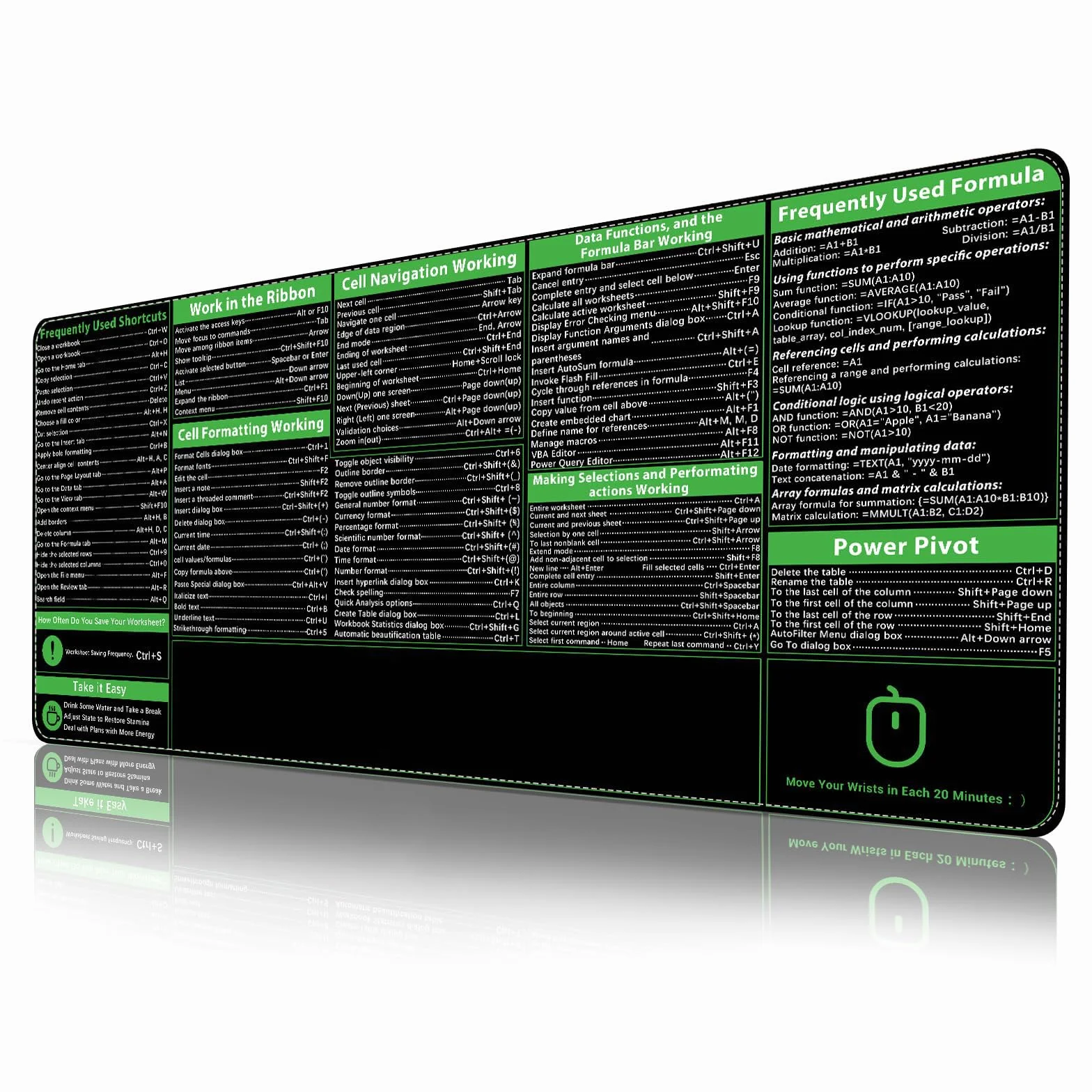 ProbTis Excel - Alfombrilla de Mouse con atajos Mejorada, versión Pro Mejorada, Alfombrilla de Escritorio de Oficina extendida, Bordes cosidos, Alfombrillas de Teclado Base Antideslizante,