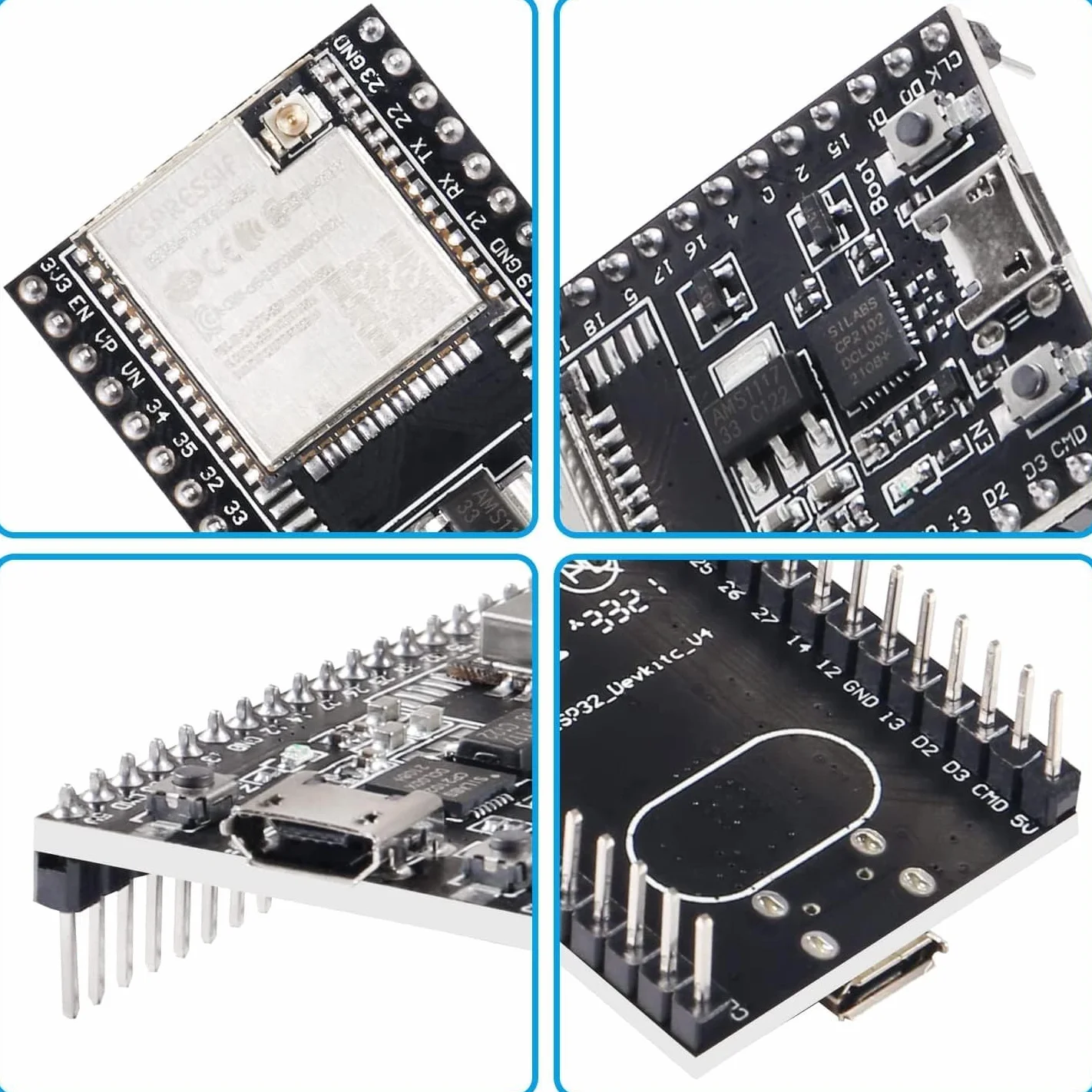 ESP32-DevKitC Placa Central ESP32 Placa de Desarrollo ESP32-WROOM-32U Conjunto para Arduino con Antena y Cable (3 Pcs)