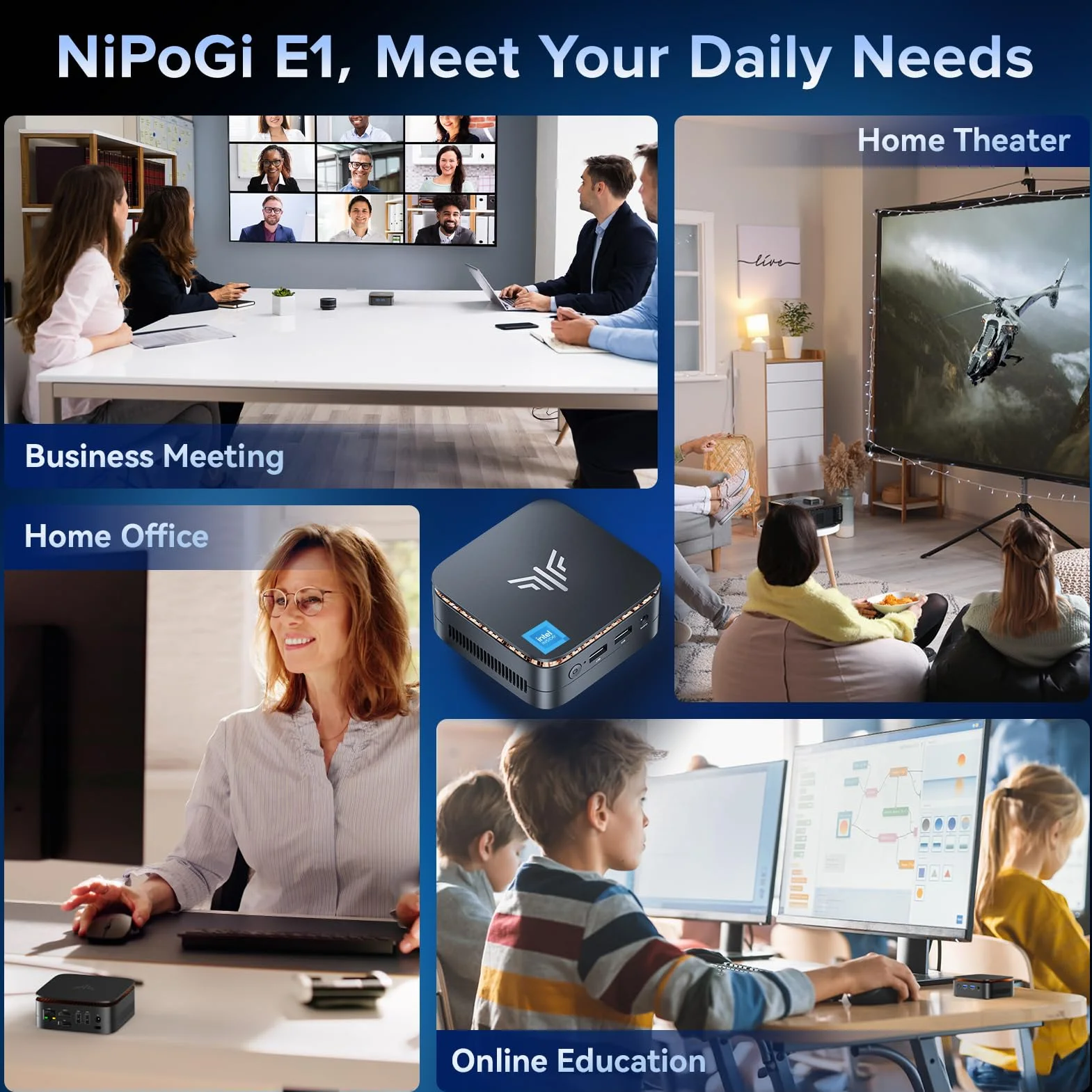 NiPoGi Essenx E1 Mini PC Ιntel Alder Lake-N97 (hasta 3.6GHz) 16GB DDR4 512GB SSD, Mini Ordenador/Gigabit Ethernet/2.4+5G WiFi/BT4.2/HDMI 2.0+DP 1.4 Doble Pantalla 4K@60Hz UHD