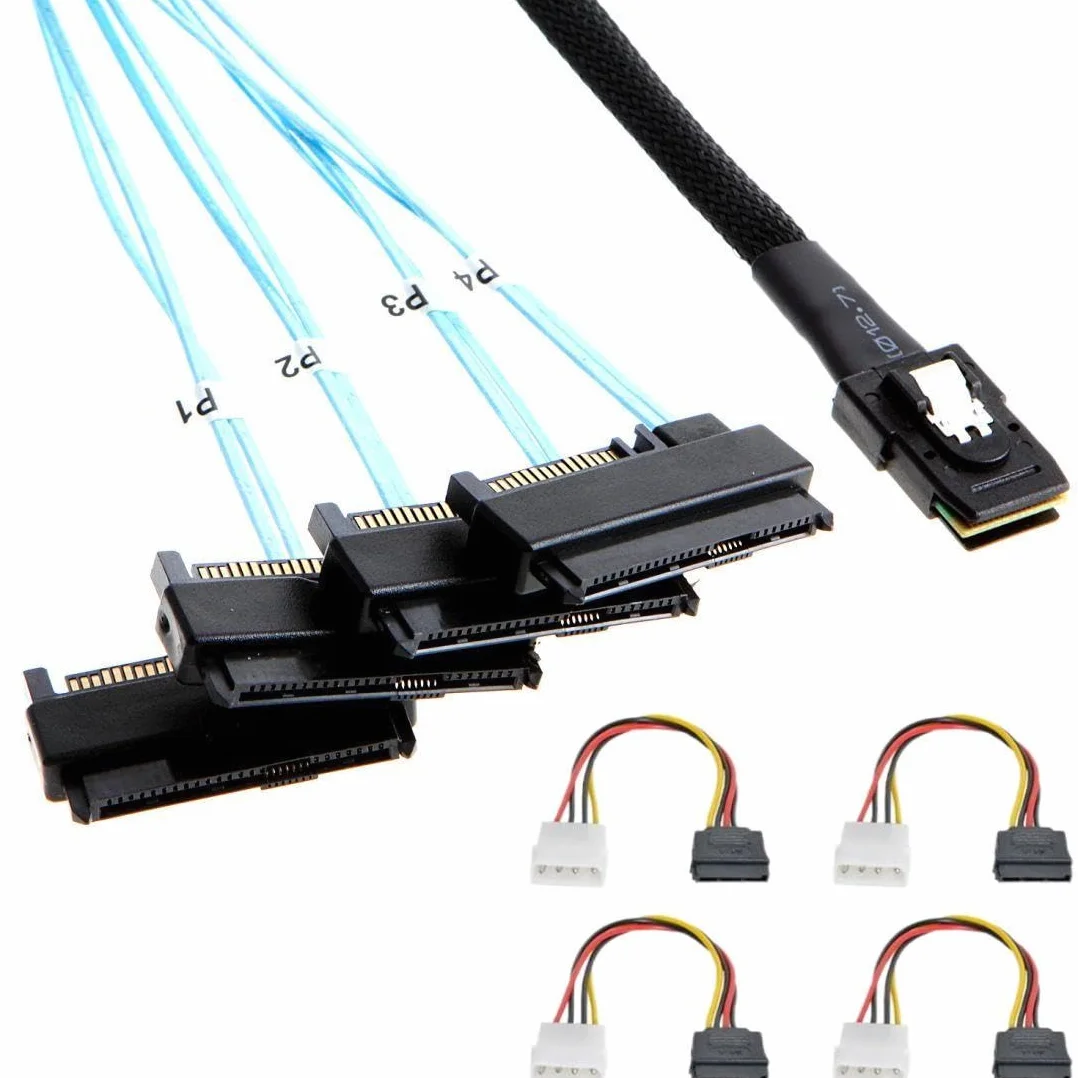 chenyang Mini SAS SFF-8087 36Pin Host 1 a 4 SAS SFF-8482 Target SAS Cable de disco SAS con cable de alimentación IDE 0.5M