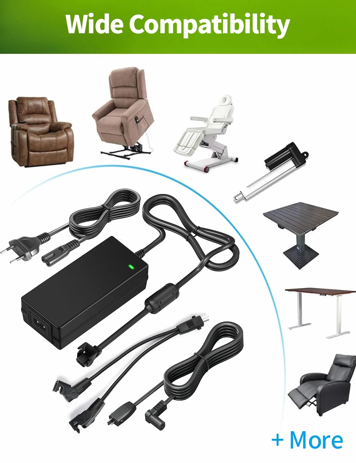 Lonnky Fuente de alimentación 29 V 2 A AC/DC para elevadores reclinadores y sofás eléctricos, repuesto para OKIN, Limoss, Pride, Golden, La-Z-Boy, Med-Lift, Tranquil Ease, cable de motor de 0,5 m