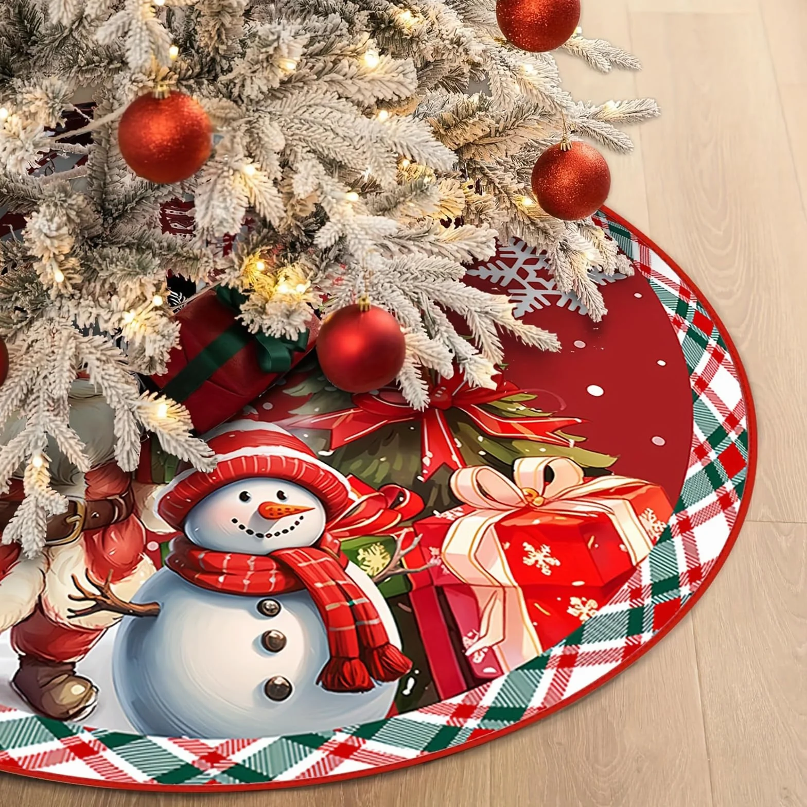 Falda de Árbol de Navidad 90cm Redonda Muñeco de Nieve Base Manta Pie Casa Decoración Navidad