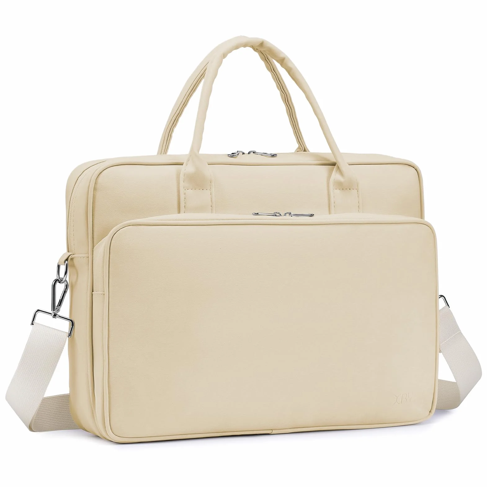 BAGZY Maletín Portadocumentos Mujer de PU Cuero Para Portatil 14 Pulgadas 15,6 Pulgadas Para La Escuela, El Trabajo Y Los Viajes de Negocios (Beige)