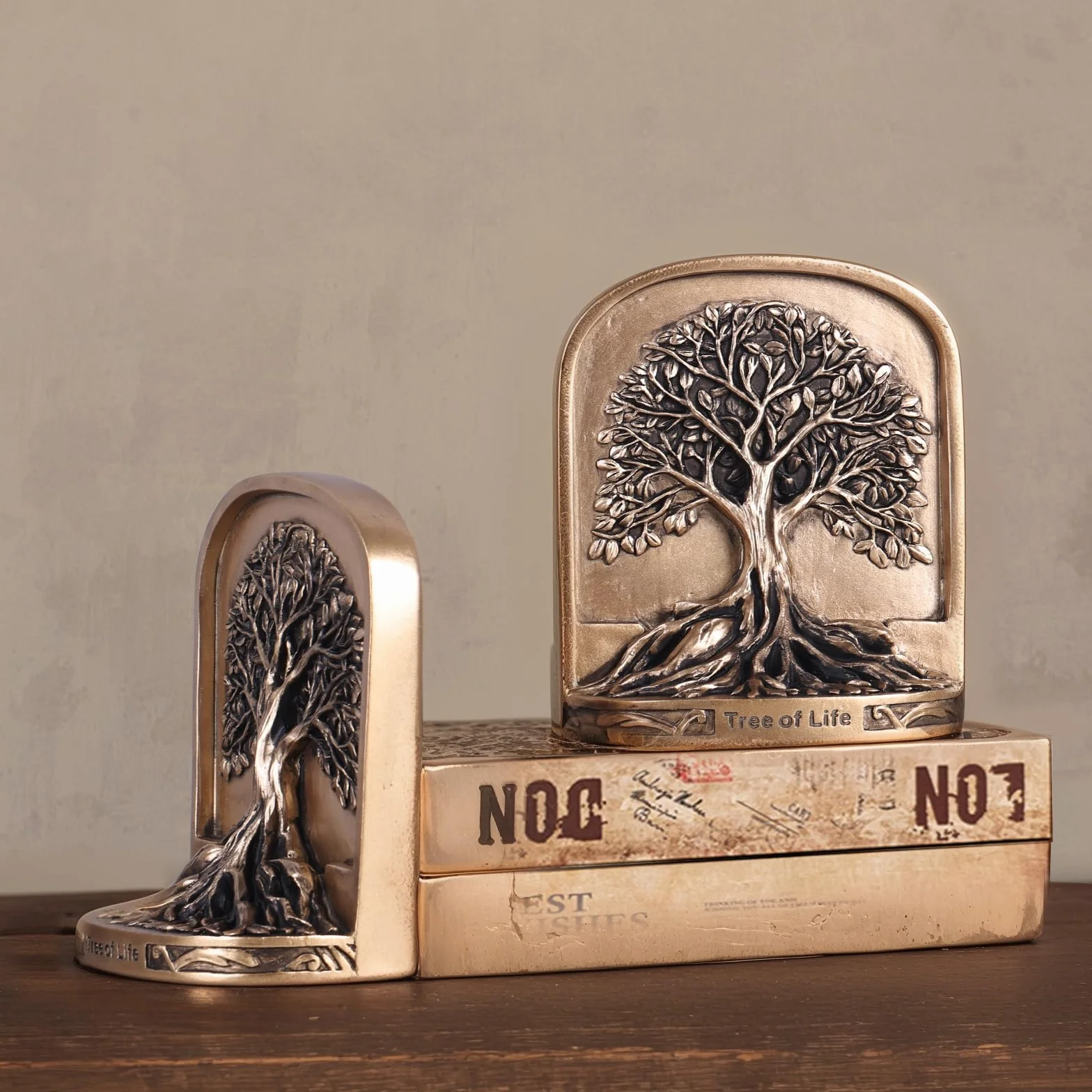 Sujetalibros Bronce Antiguo, 2 Unidades Decorativos Pesados Antideslizantes para Estantes