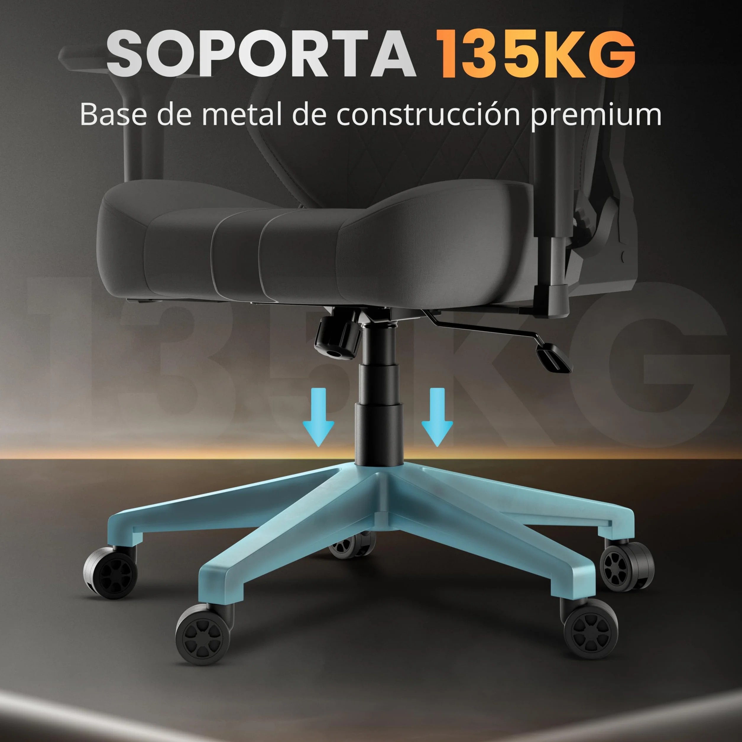 Silla Gaming Premium Ergonómica Reclinable 160° Cojín Viscoelástico Reposabrazos 4D Base Hierro Reforzada Negra