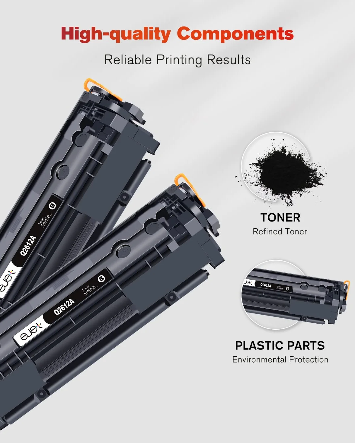 ejet 12A Compatibles para HP 12A Q2612A Cartuchos de Tóner para LaserJet 1010 1012 1015 1018 1020 1022 1022n 1022nw 3020 3030 3050 3052 3055 M10 05 M1 319 M1319f (Negro, 2 Pack)