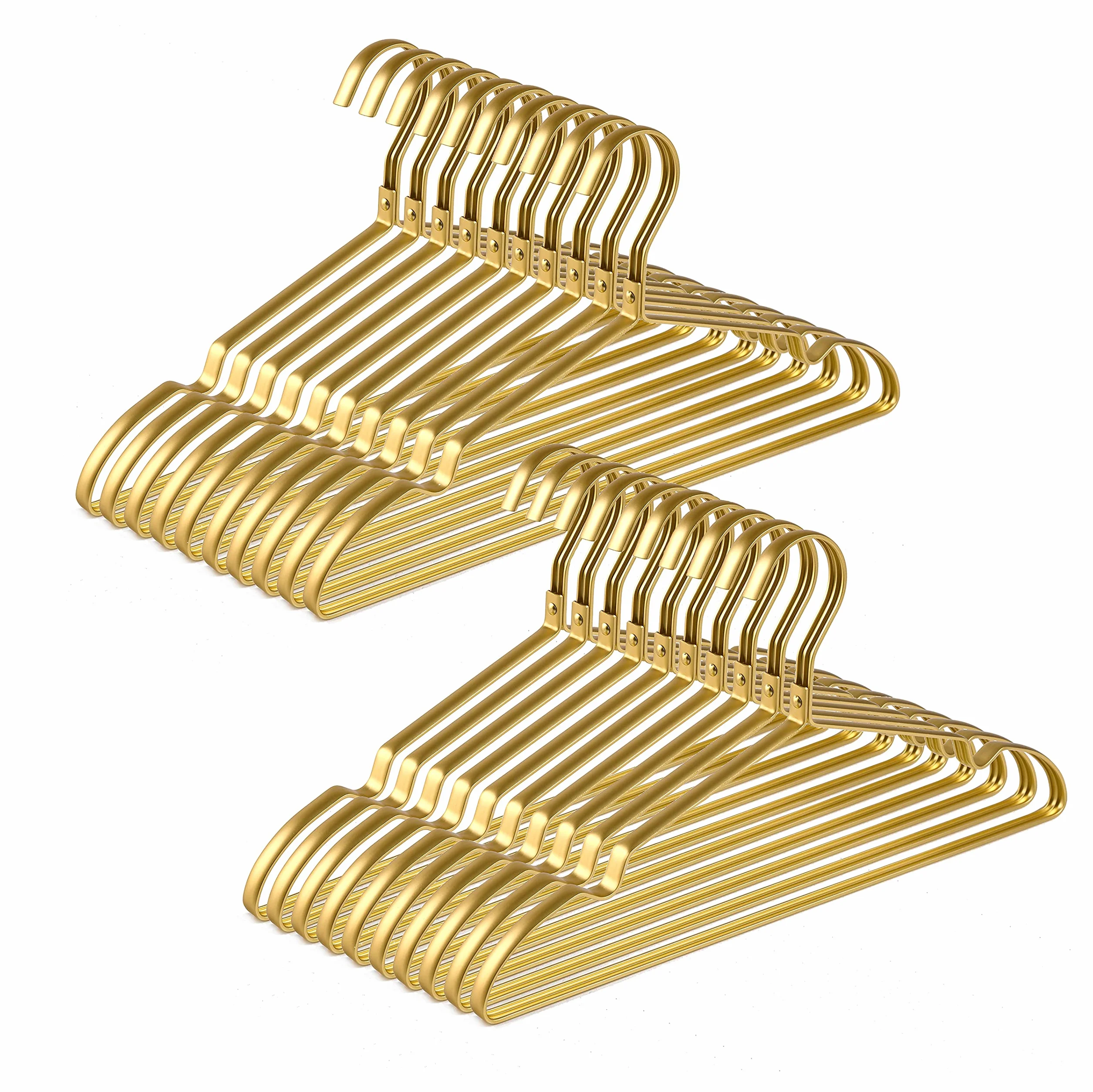 Perchas de Hierro Aluminio Doradas 42cm 20 Unidades, Antideslizantes para Trajes Camisetas Chaquetas