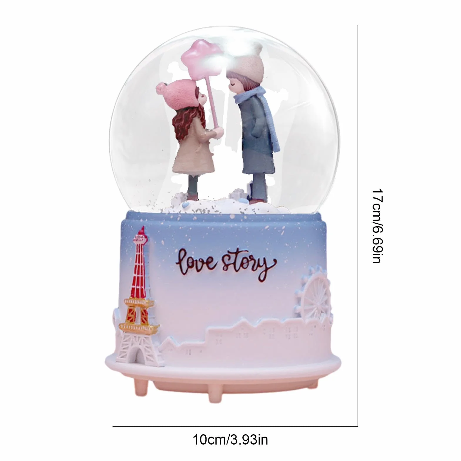 Caja de música de globo de nieve de San Valentín iluminada, bola de cristal musical para pareja, regalo romántico