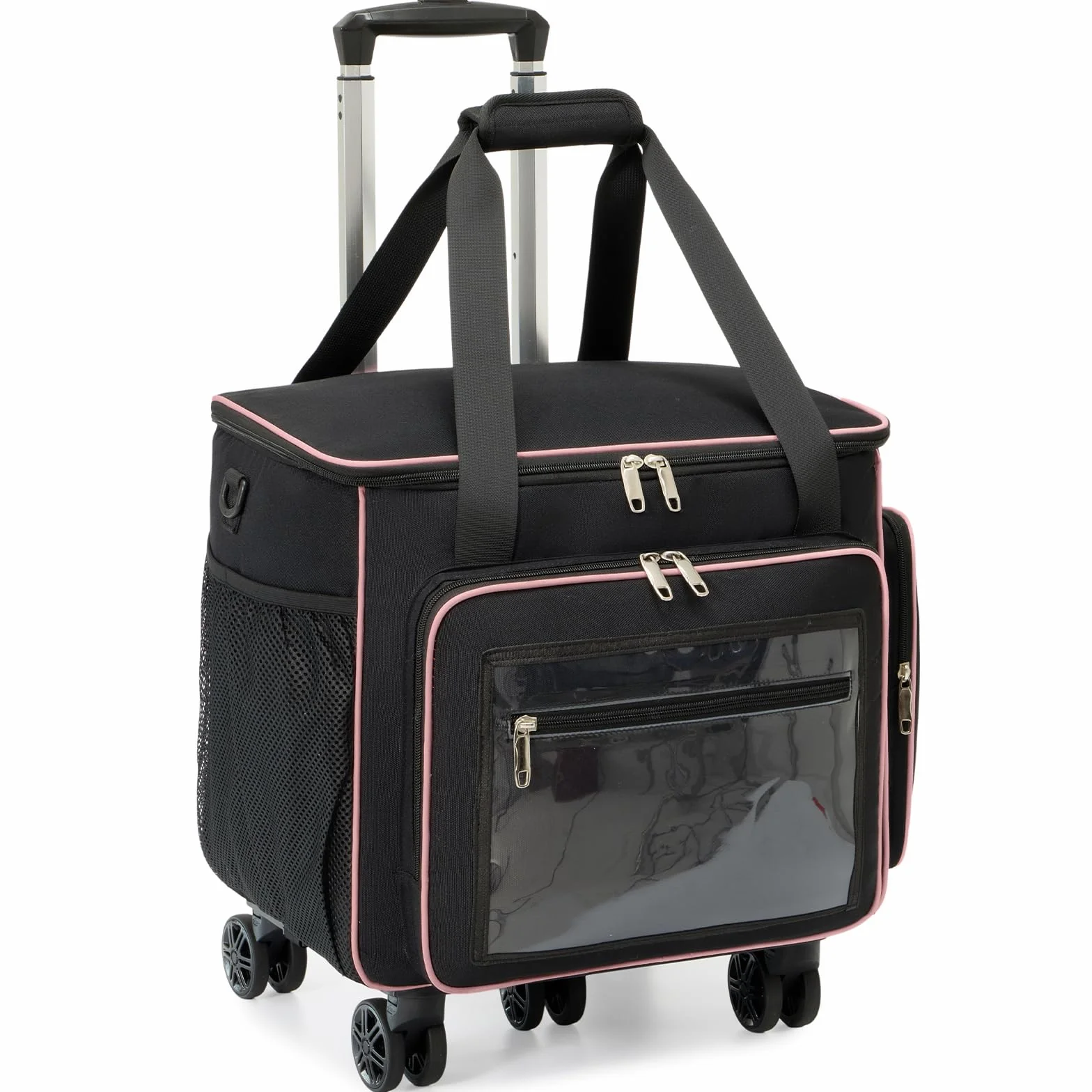 Amythe Bolsa de Mano con 5 Ruedas para Profesores, Maletín para Portátil con Compartimento para Portátiles para Trabajo Oficina, Negro