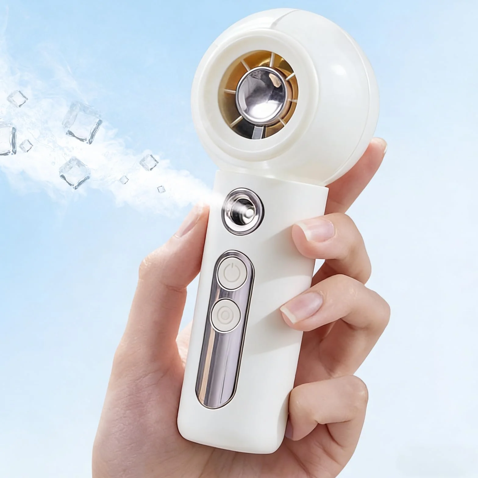 Gemmac Mini Ventilador Pulverizador, 4 Velocidades USB Ventilador Pequeño Recargable 2000mAh Portatil Ventilador de Mesa, Blanco Turbo Abanico para Viajes/Hogar/al Aire Libre/Hidratación Facial