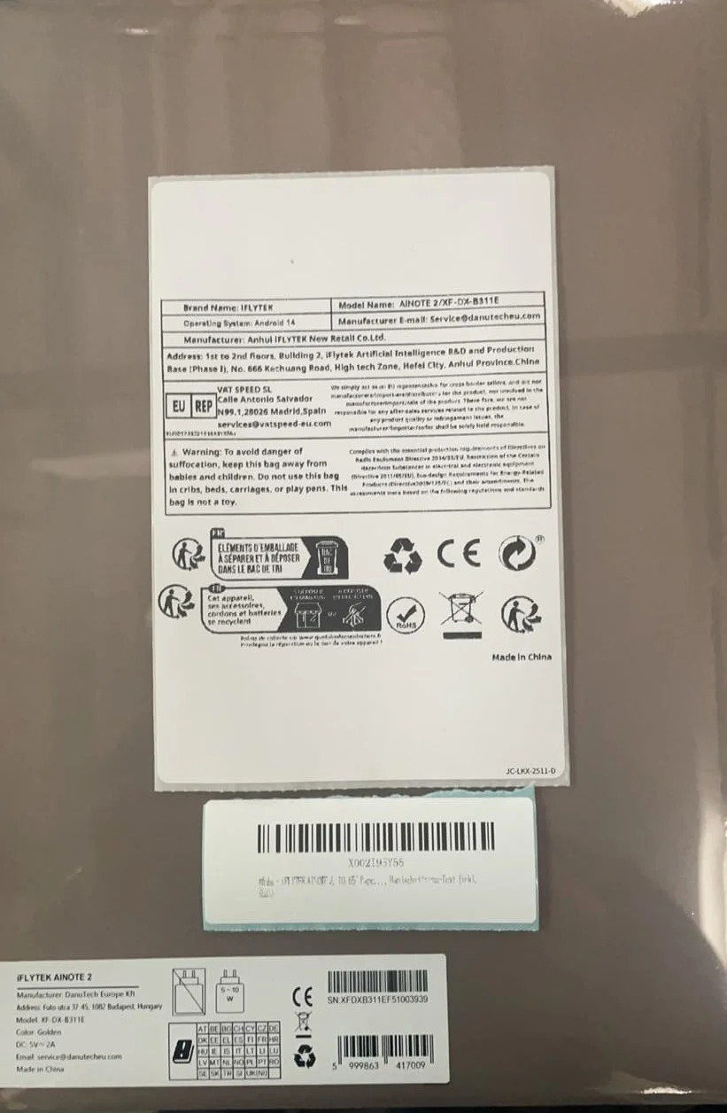 iflytek AINOTE 2 10.65" Tablet de Papel Toma de Notas con IA para Reuniones Delgado de 4.2 mm Cuaderno Digital con Voz a Texto Transcripción en 16 Idiomas Escritura Manual a Texto (Lápiz Incluido)