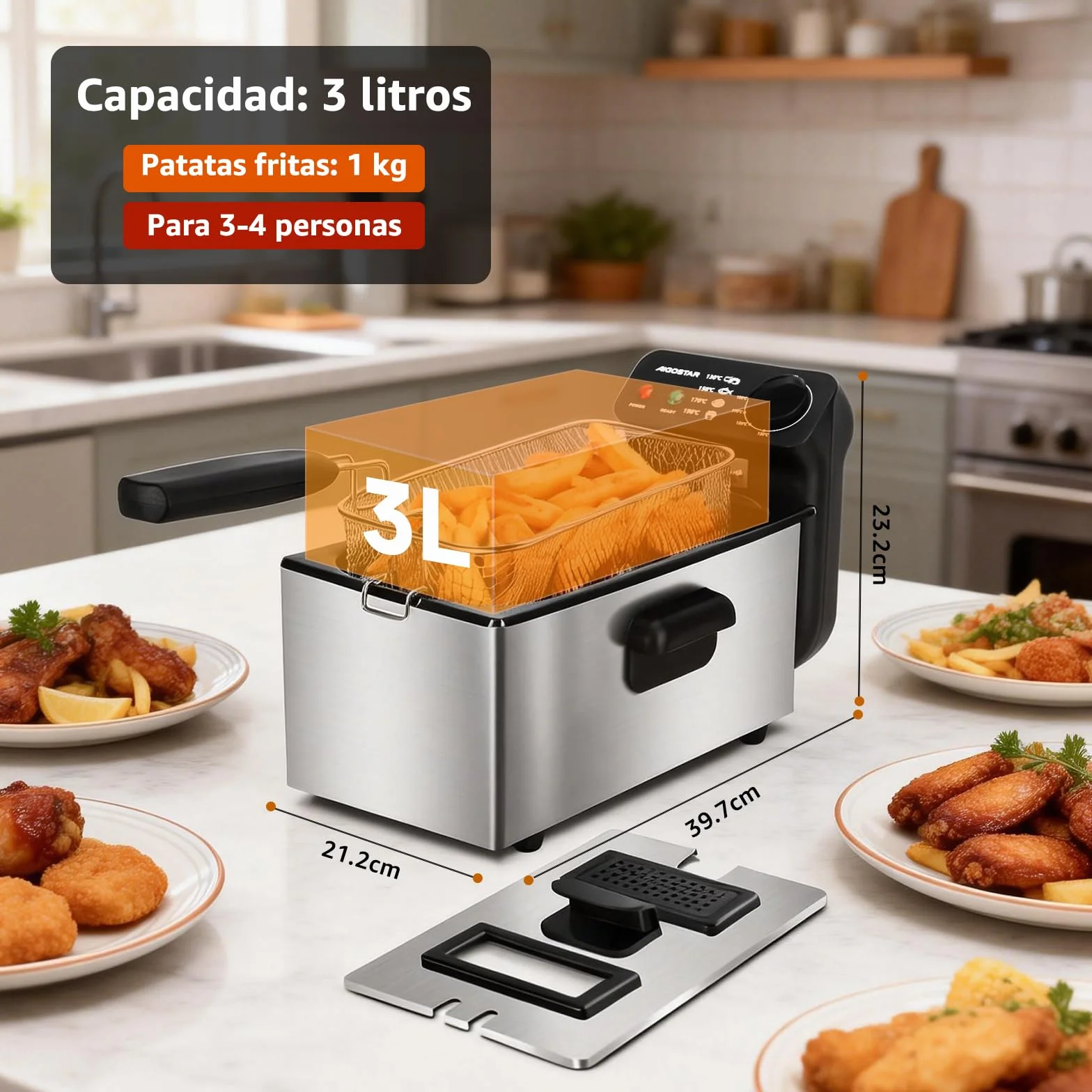 Aigostar Ushas 30HEZ Freidora de 3 litros 2200W Acero inoxidable 304