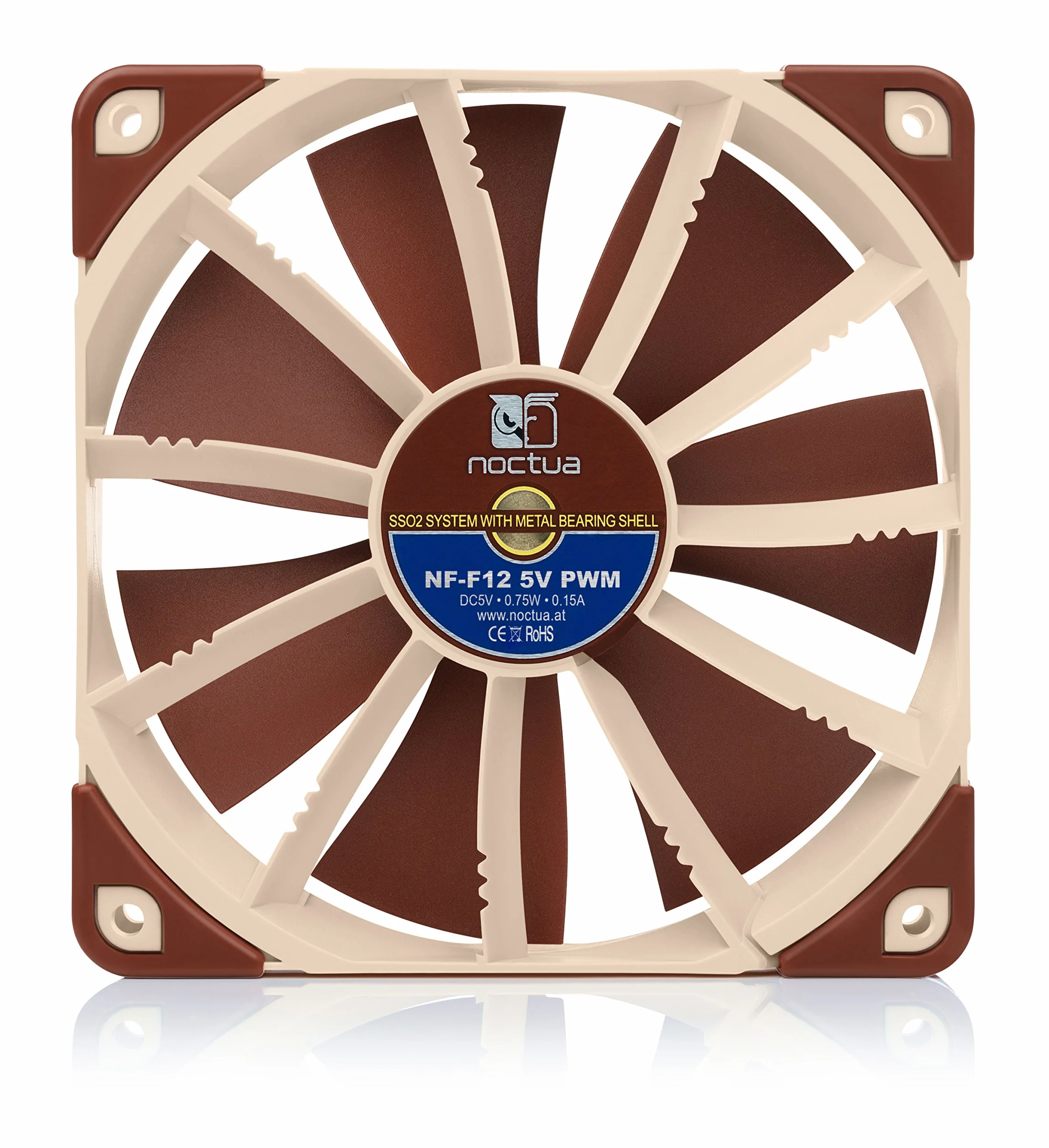 Noctua NF-F12 5V PWM, Ventilador Silencioso con Cable Adaptador USB, 4 Pines, Versión de 5V (120 mm, Marrón)