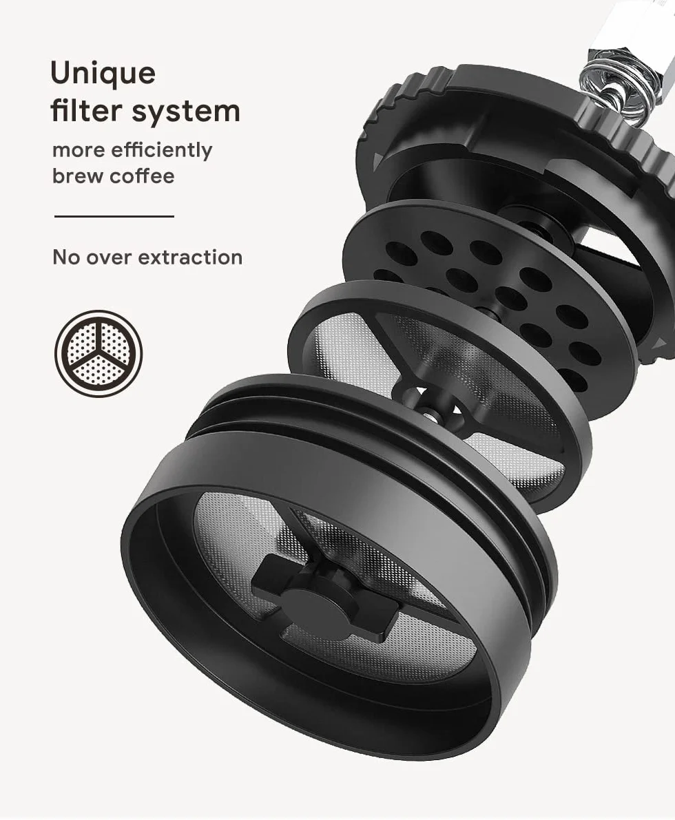 Cafetera portátil de prensa francesa 320ml acero inoxidable filtro único té café caliente/frío