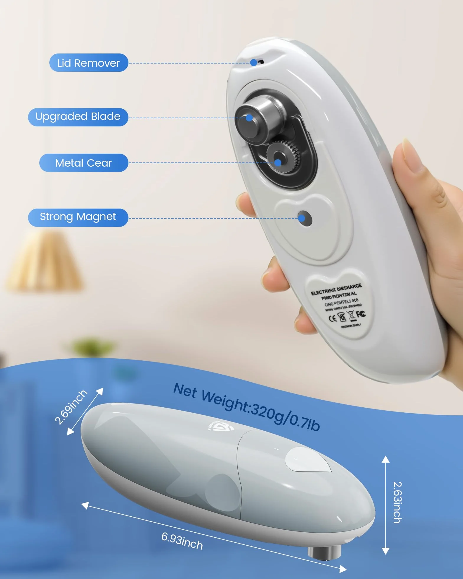 Abrelatas Eléctrico Automático One Touch de Rotación 360° Inalámbrico Ergonómico