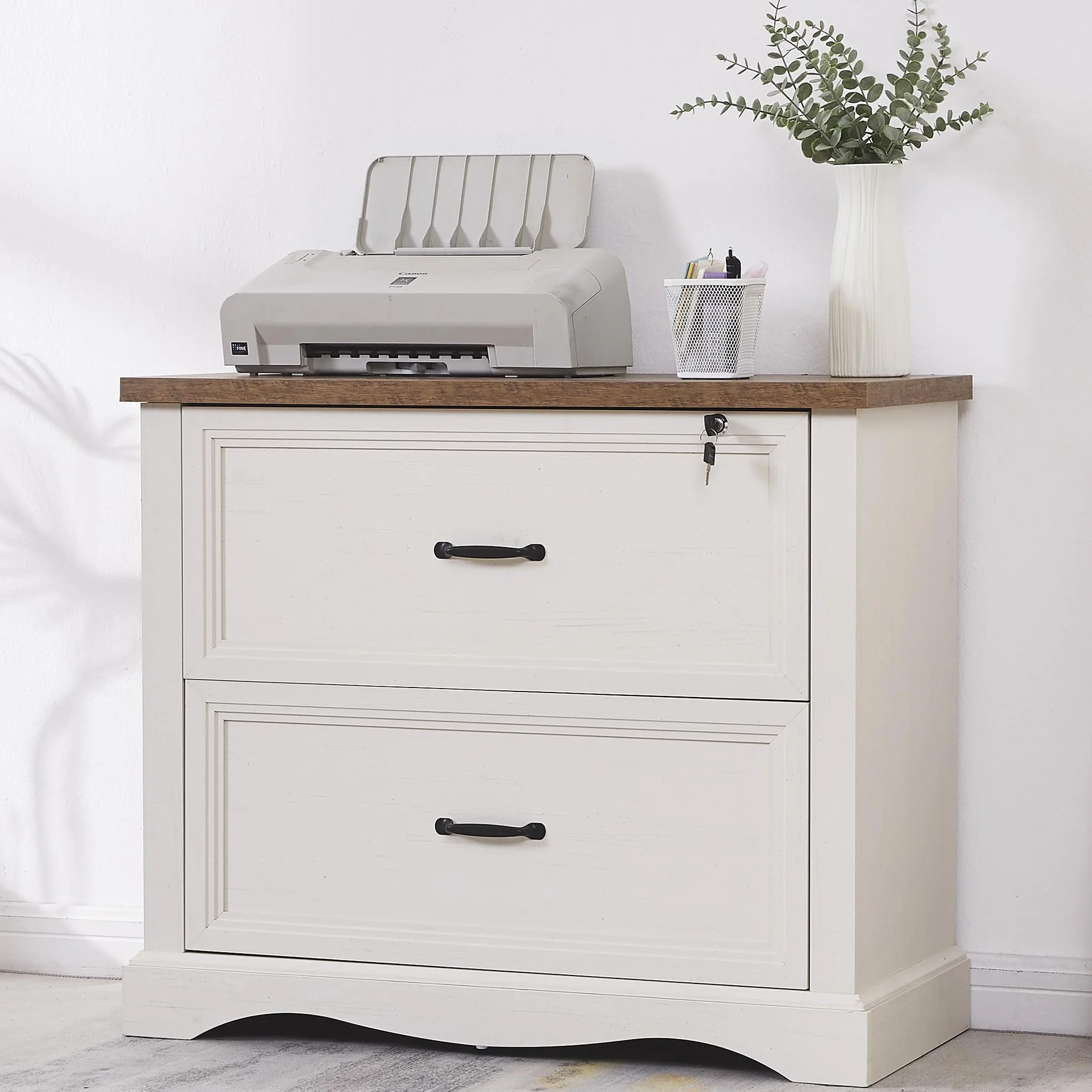 Cajonera de Oficina, Cajonera de Escritorio con 2 Cajones, File Cabinet Archivador Lateral con cajón Superior con Cerradura para Oficina en casa, Compatible con tamaño Carta, Legal y A4