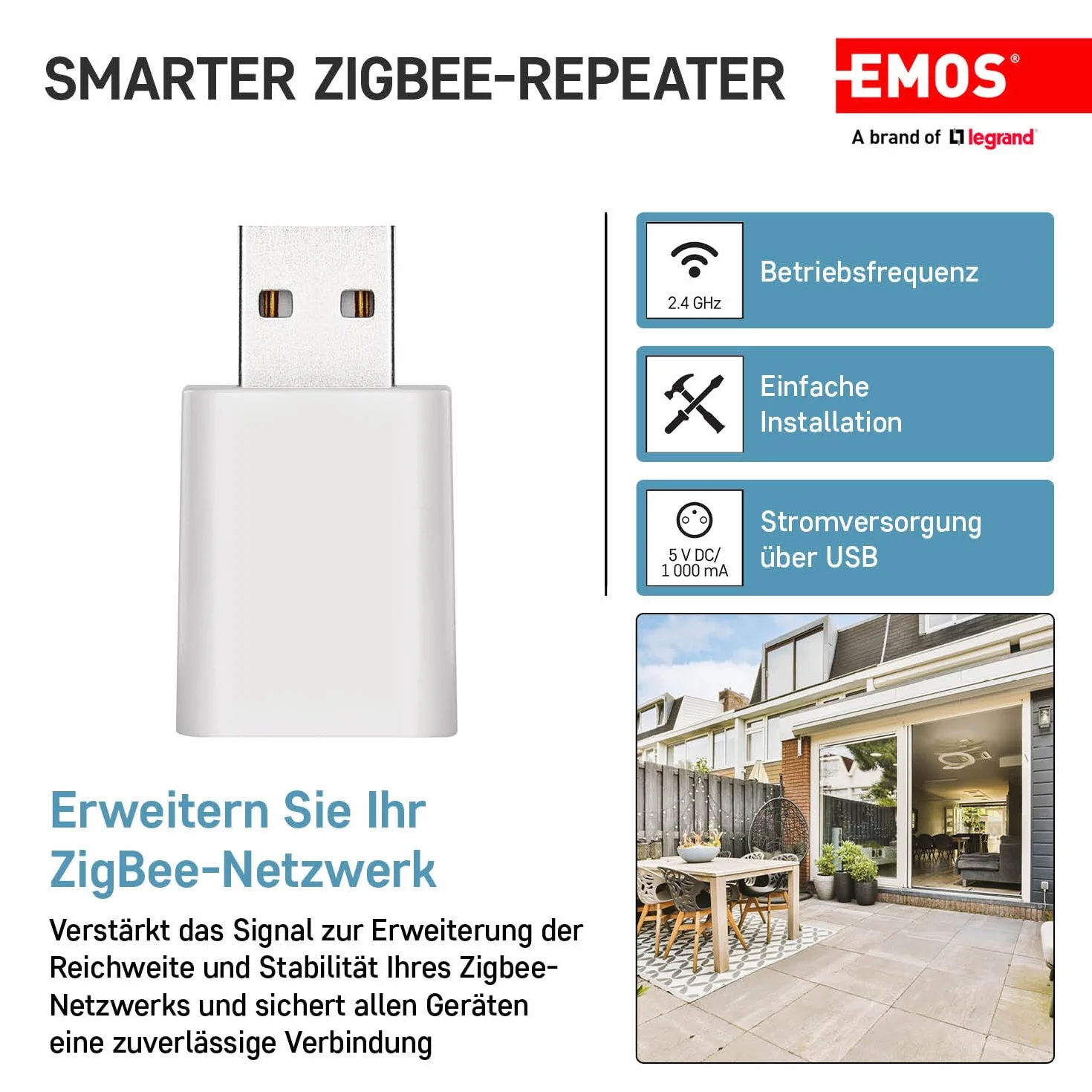 EMOS GoSmart Mini ZigBee Amplificador de Señal, Smart Home USB Extensor 3.0 Compatible con Tuya, Smart Life, Hub Requerido